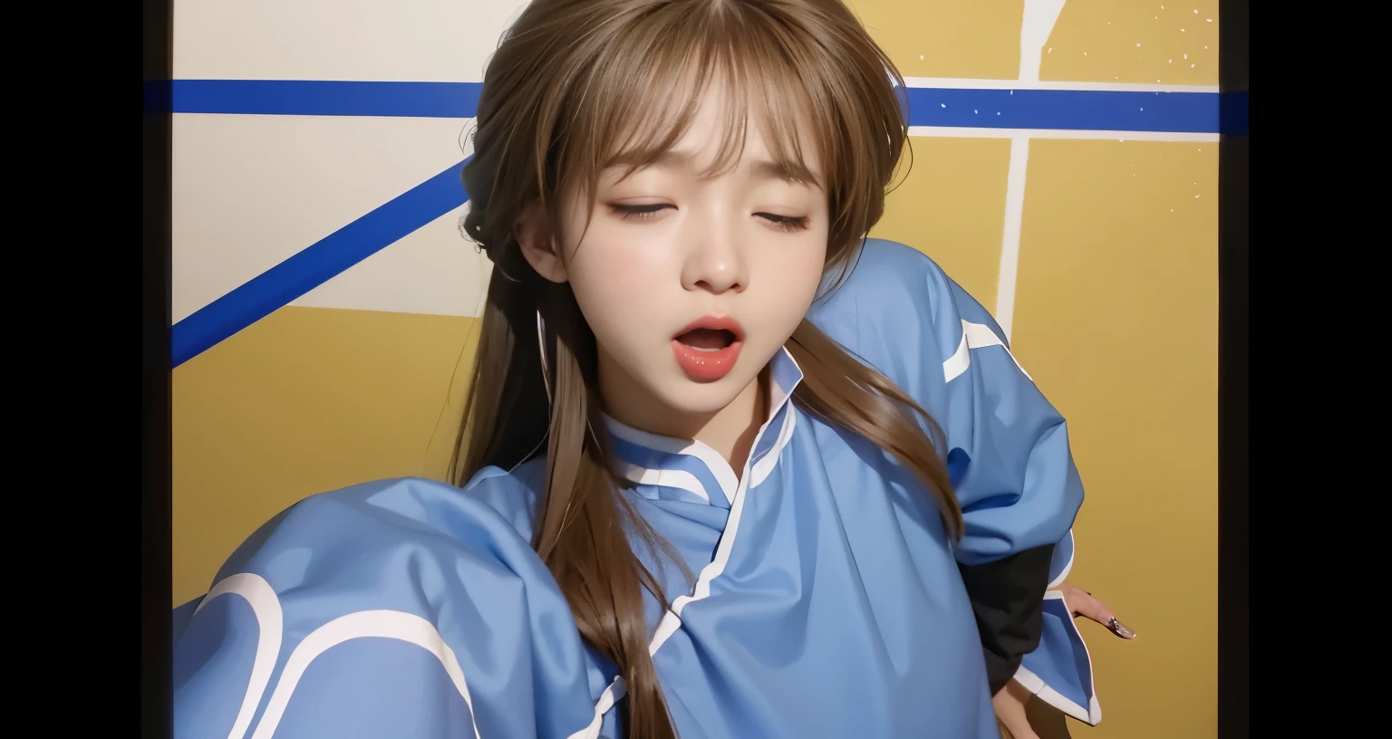 eyes closed。open your mouth wide and scream。Screaming。