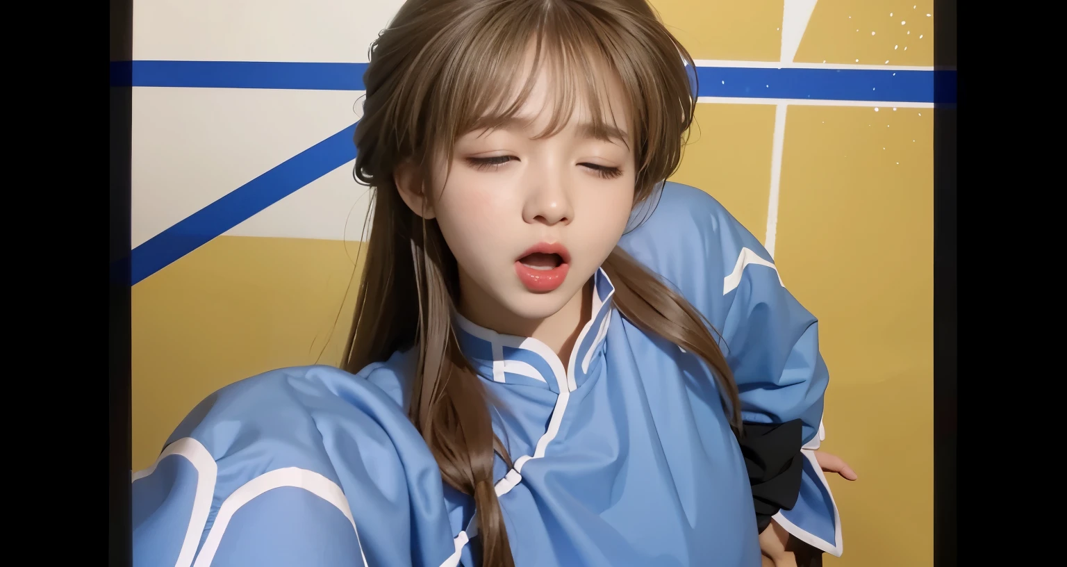 eyes closed。open your mouth wide and scream。Screaming。