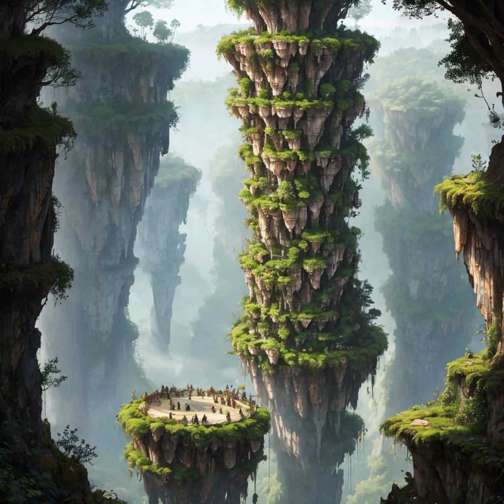 Multi-layered natural formations and hanging gardens,
