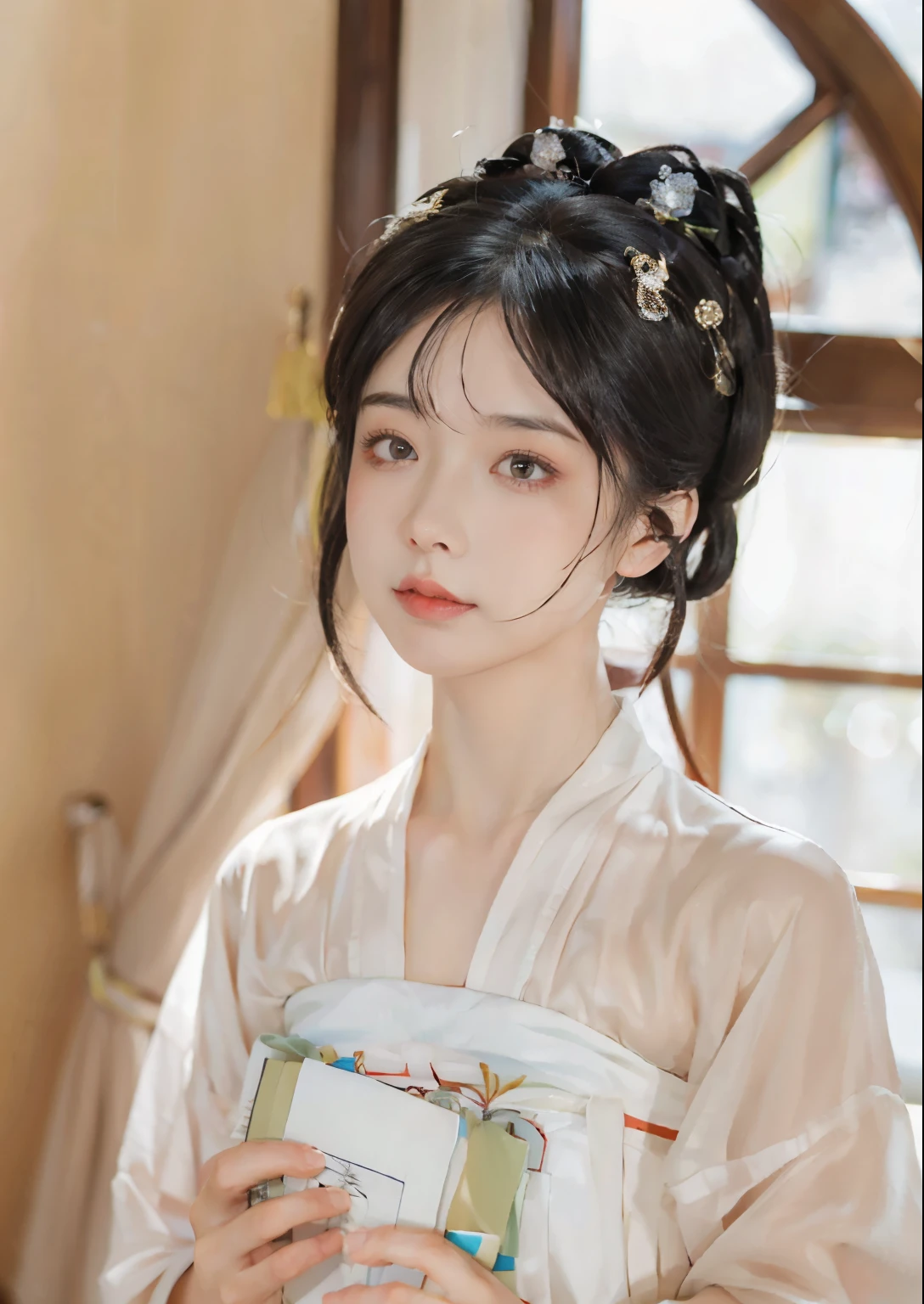 best quality,masterpiece,illustration,an Very detailed and beautiful,Very detailed,CG,Unite,8k wallpaper,Astonishing,fine details,master,best quality,official art,Very detailed CG Unite 8k wallpaper,absurd,Incredibly ridiculous, File size is huge, super detailed, high resolution, Very detailed, Beautiful and delicate girl, Very detailed eyes and face, Beautiful and delicate eyes, There is light on the face, (Hanfu: 1.1), 1 girl, whole body, whole body Photo, Ru_group,real person