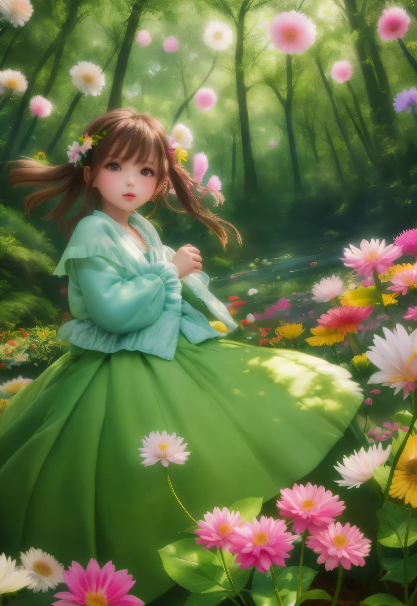 girl in a forest with floating flowers, river, puffy, puffy cheeks, cute,
vibrant colors, colorful art style,
soft lighting, soft shadows, detailed textures, dynamic lighting,
nice hands, perfect hands,