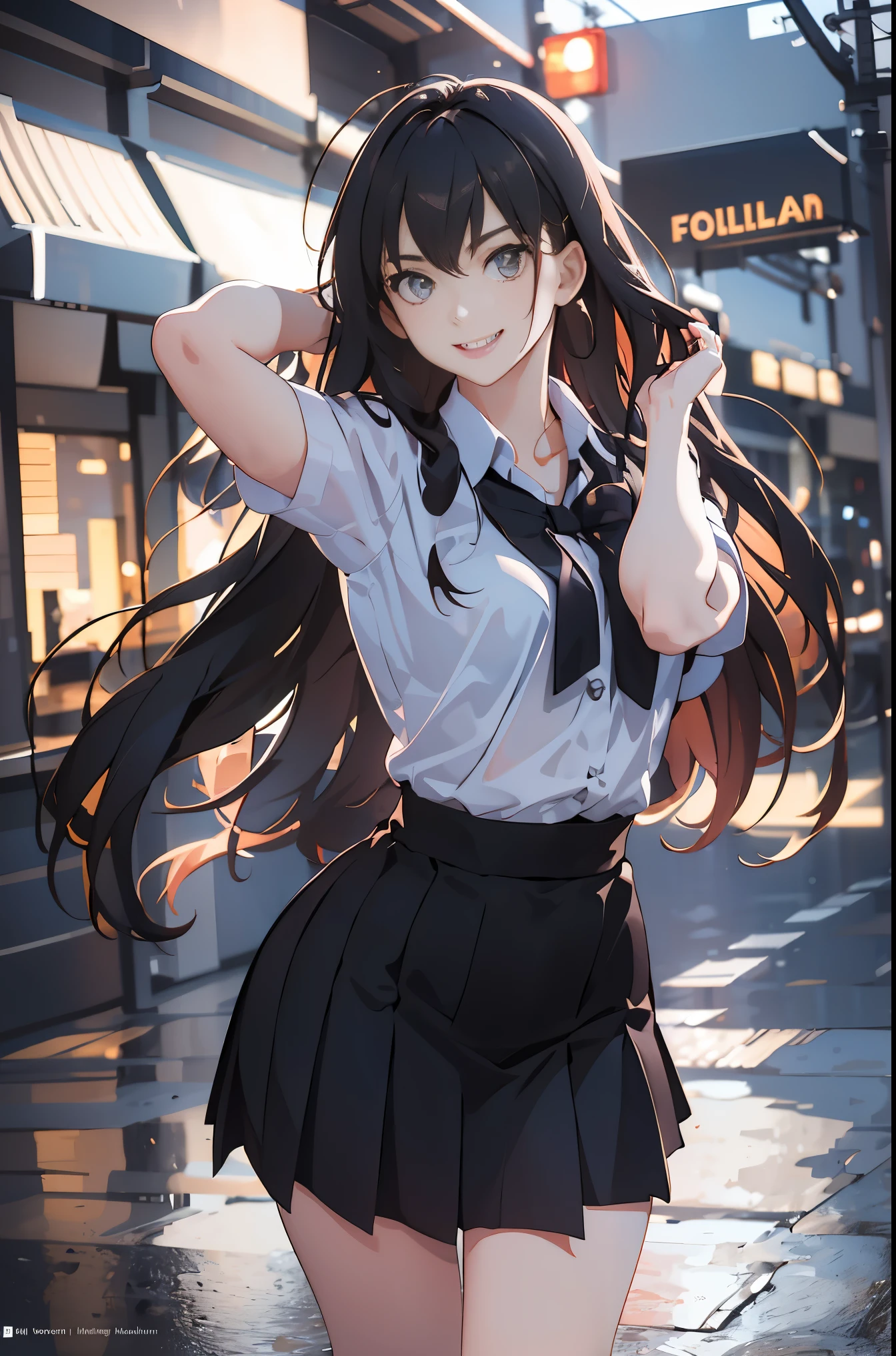 1 girl, smile, student uniform, mall) chiralism,