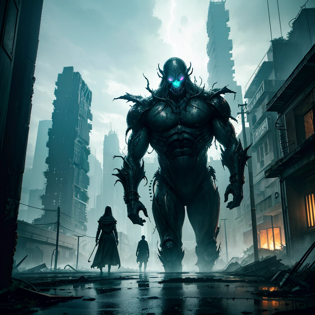 (best quality,4k,8k,highres,masterpiece:1.2),ultra-detailed,(realistic,photorealistic,photo-realistic:1.37),horror,concept artists,sci-fi,landscape,RGB color grading,dynamic lighting,night scene,Rick and Morty,alien creatures,creepy atmosphere,extraterrestrial environment,slimy textures,menacing tentacles,disturbingly realistic monsters,ominous shadows,dystopian cityscape,futuristic technology,foreboding sky,otherworldly architecture,dissonant color palette,interdimensional portal,humanoid figures with elongated limbs,unsettling expressions,shattered buildings,post-apocalyptic debris,crimson glow,abandoned streets,multilayered city,chaotic atmosphere,energy pulses,crackling electricity,torrential rainstorm,dramatic lightning strikes,heavy mist,murky reflections,ominous figures lurking in the shadows,uneasy tension,parallel dimensions,warped reality,rickety wooden sign,prohibitive warning,overgrown vegetation,ominous plants,enigmatic symbols,imposing gateway to unknown realms,ancient ruins,haunting echoes,void of silence,desolation and decay,cosmic horror,endless void,mysterious artifacts