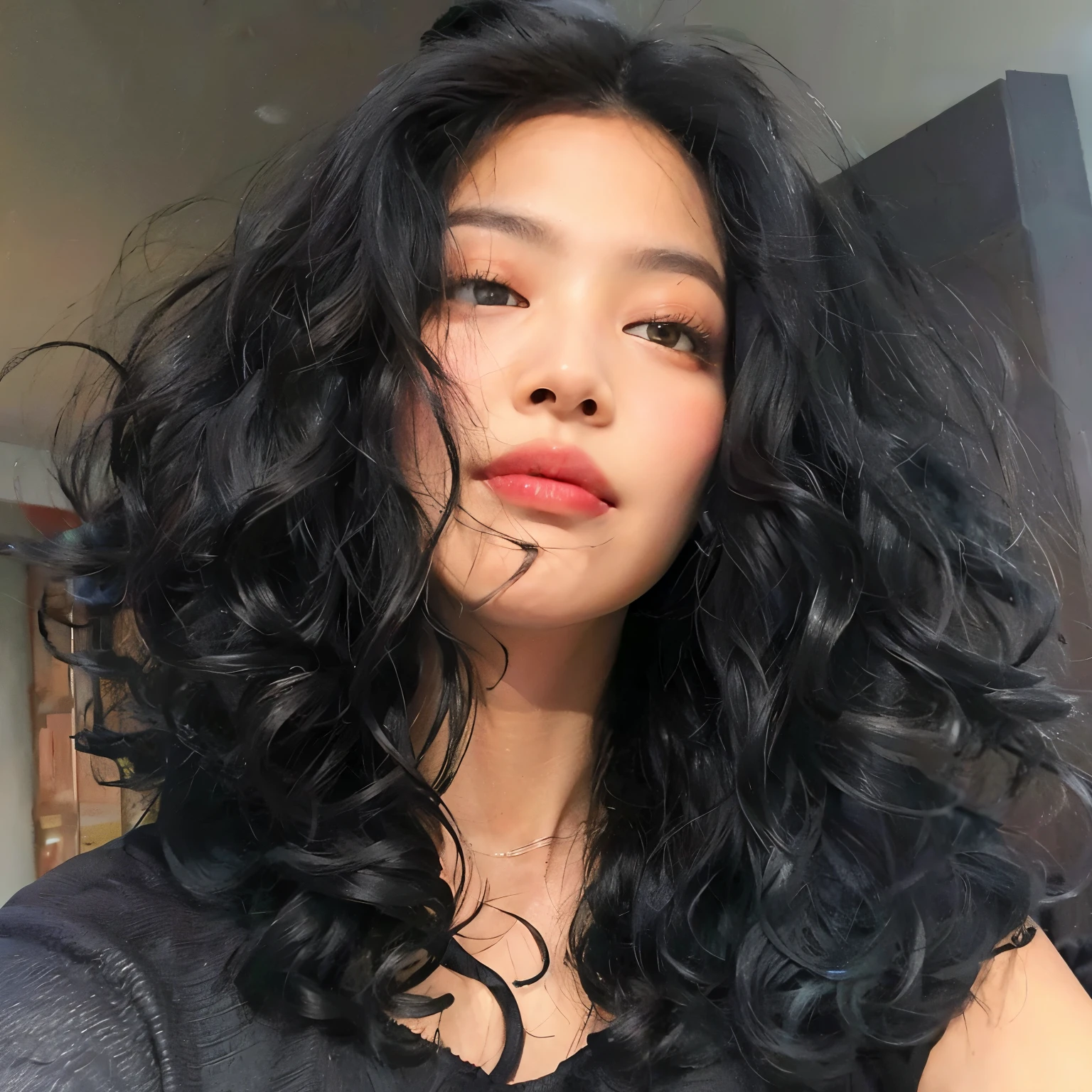 um close de uma mulher com longos cabelos pretos e uma blusa preta, corte de cabelo cacheado com parte do meio, long wild cabelo preto cacheado, cabelo preto cacheado, cabelo preto longo e cacheado, cabelo escuro cacheado, long cabelo preto cacheado, Cabelo preto encaracolado, cabelo longo e escuro cacheado, long Cabelo preto encaracolado, long messy curly hair, messy curly hair, Cabelo preto ondulado, cabelos cacheados