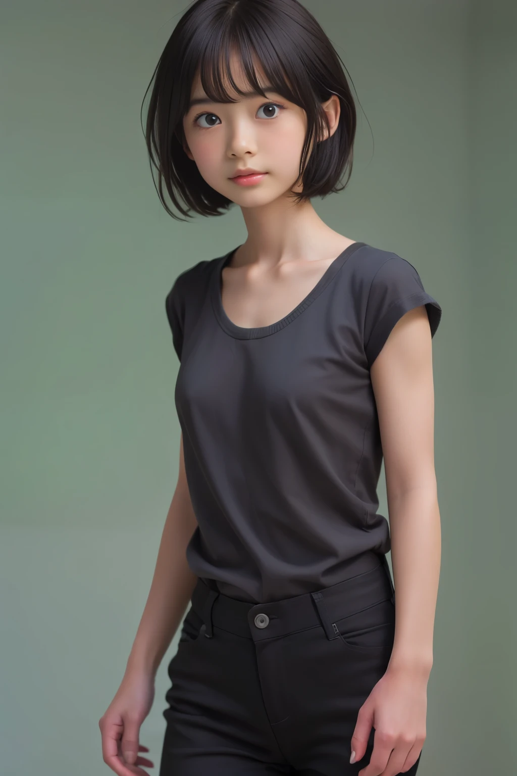 Ultra High Resolution, (Realistic: 1.4), RAW Photo, Best Quality, (Photorealistic), Focus, Soft Light, ((15 years old)), ((Japanese)), (Front, Young Face))), (Depth of Field), (One Piece), Masterpiece, (Photoreal), Woman, Bangs, ((short hair, 1 Girl))