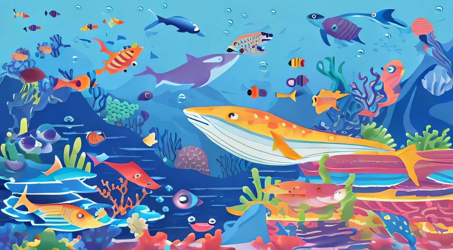 in the ocean,  fish swimming, Colorful illustrations, coral reef, 在seabed, fish swimming, colorful kids&#39;s book illustration, seabed, marine life, tropical marine life, underwater world, Chuanghui Illustrations, in the ocean, in the sea,  underwater scenery,coral reef, Deep sea pictures，children illustration，Ultra HD 4K