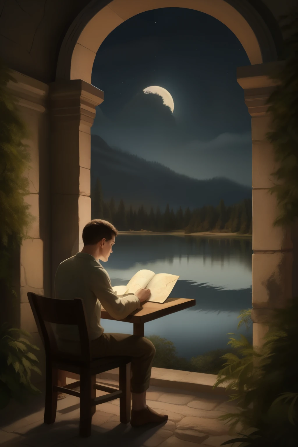 A furry, solo, introspectively pondering on the couch, during sunset over a serene lake, background.

Or,

An anthropomorphic critter, seated thoughtfully on an old wooden chair, with a backdrop of starry night and the majestic moon, peeking through the window.

Or,

A mythical creature in human form, deep in contemplation, ancient ruin ruins forming an ominous contrast to the vibrant greens of the foliage beyond.

Or,

A shape-shifter, dressed in casual clothes, studying a map spread out on a table, while a bustling metropolis filled with colorful
