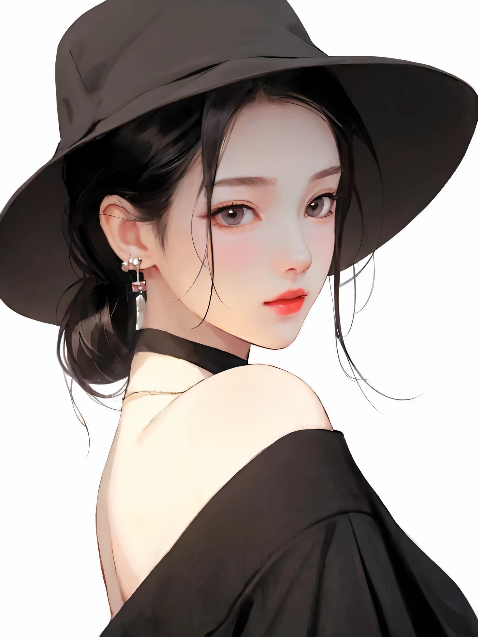 Anime girl black hat black skirt red lips, Gurwitz, Gurwitz-style artwork, author：Yang Jie, author：Li Song, [ 4k digital art ]!!, high quality portraits, by Ye Xin, Bovoort&#39;Art style, author：incredible, girl cute and delicate face, anime girl profile