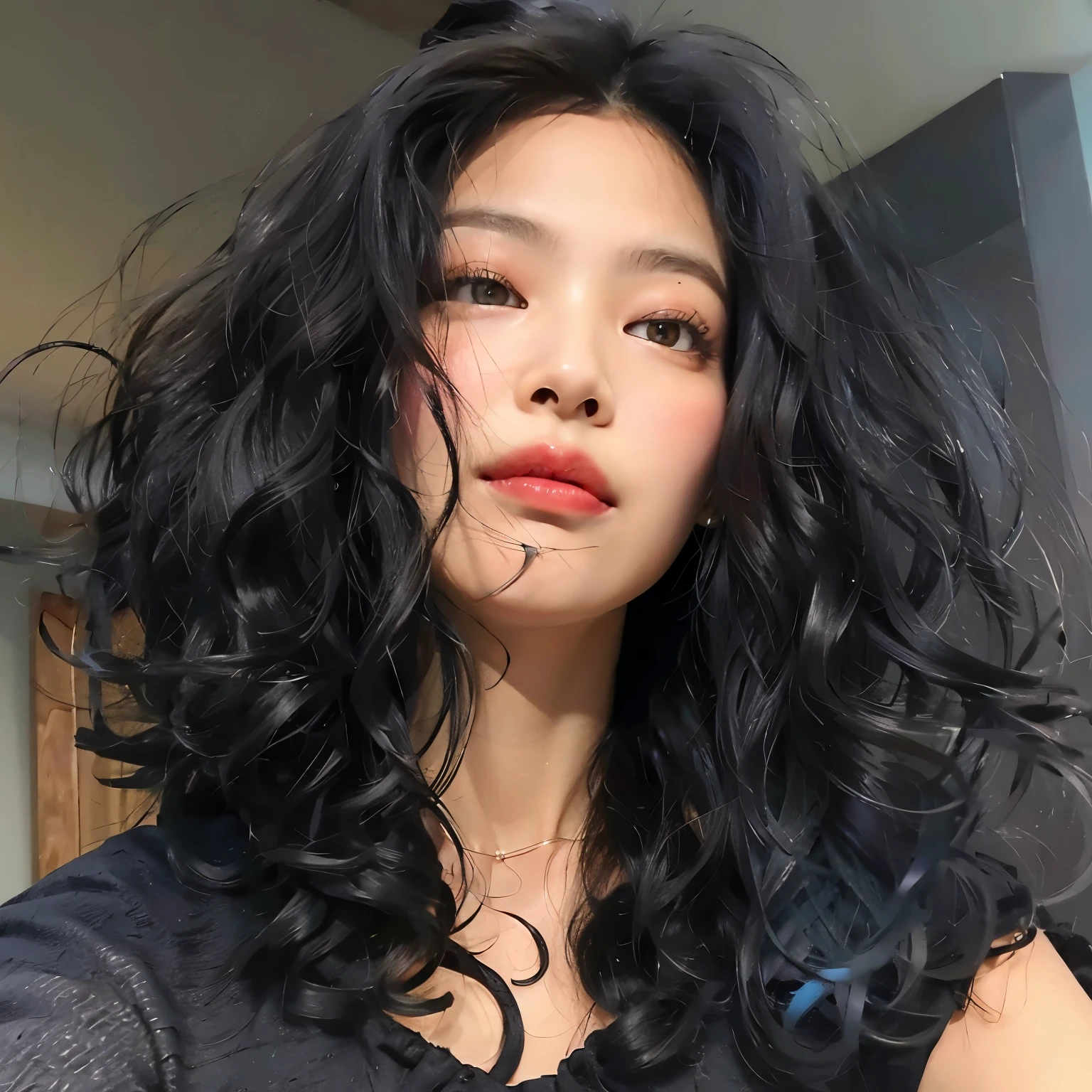 um close de uma mulher com longos cabelos pretos e uma blusa preta, corte de cabelo cacheado com parte do meio, long wild cabelo preto cacheado, cabelo preto cacheado, cabelo preto longo e cacheado, cabelo escuro cacheado, long cabelo preto cacheado, Cabelo preto encaracolado, cabelo longo e escuro cacheado, long Cabelo preto encaracolado, long messy curly hair, messy curly hair, Cabelo preto ondulado, cabelos cacheados