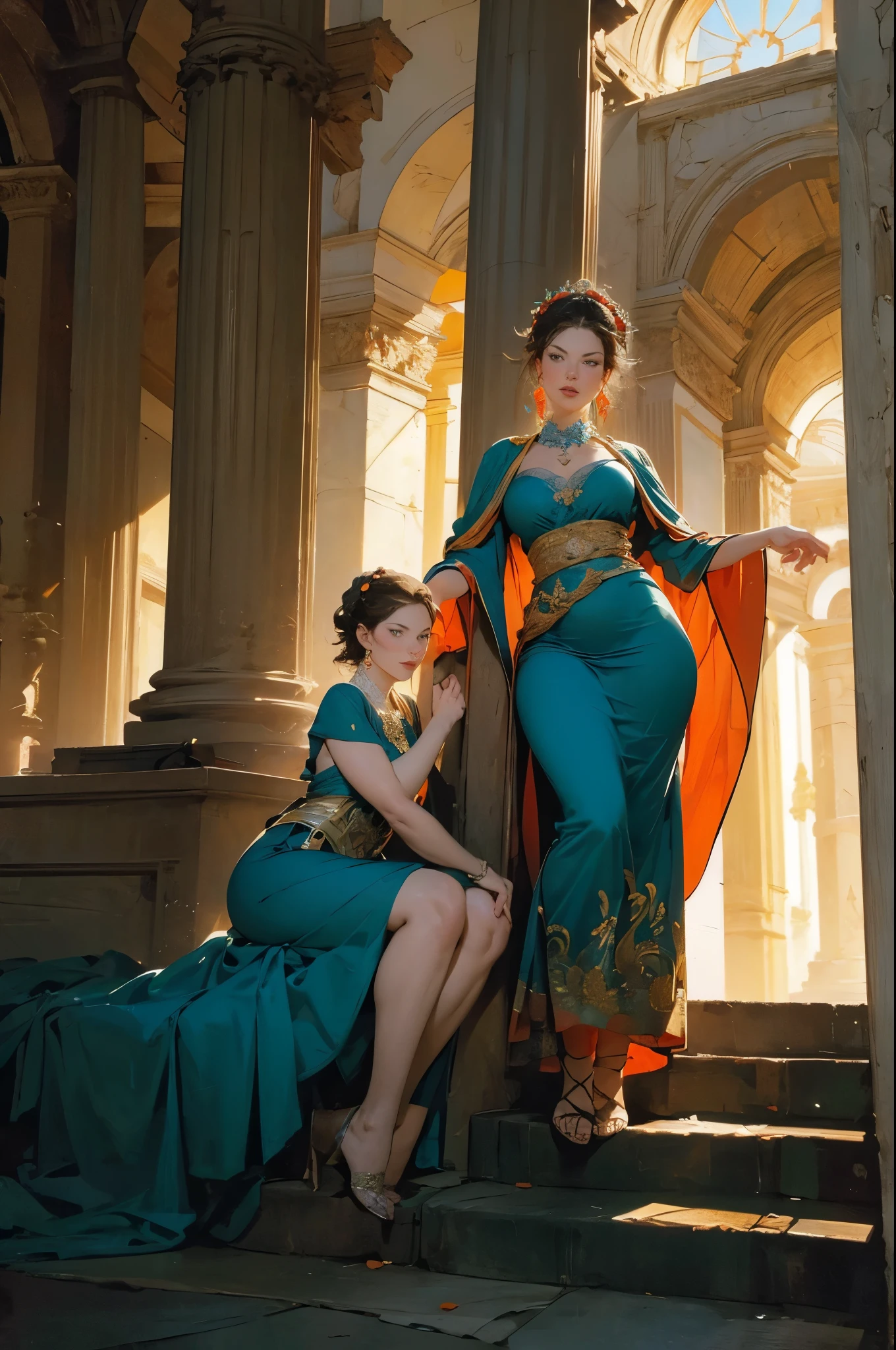 It depicts Lucia, Princess of the Ancient Roman Empire,,Danish actress Connie Nelson(Connie Nielsen)Play,She was the daughter of the ancient Roman emperor Marcus Aurelius,Commodus's younger sister。After the death of her husband,She lives with her son。dark brown hair,With exquisite necklace,exquisite earrings,She was 35 years old,Dress up in a gorgeous and sexy evening dress,Stand in the Colosseum,be interviewed,,Photo taken in 2001,8k, HD, Detailed face, delicate eyes,surreal, + movie shot + dynamic composition, Very detailed, sharpen, ish, warm light, Light effect, dramatic light, (intricate details:1.1), complex background, (Greg Rutkowsky:0.8), (teal and orange:0.4),correct anatomy,