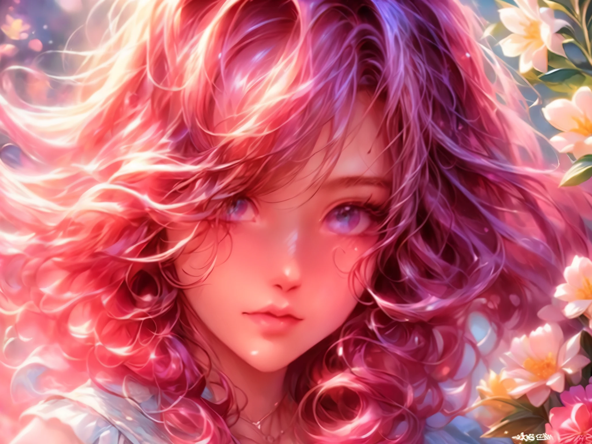a girl in a sea of flowers,illustration,beautiful detailed eyes,beautiful detailed lips,extremely detailed eyes and face,long eyelashes,medium:flowers, vibrant colors,soft lighting
