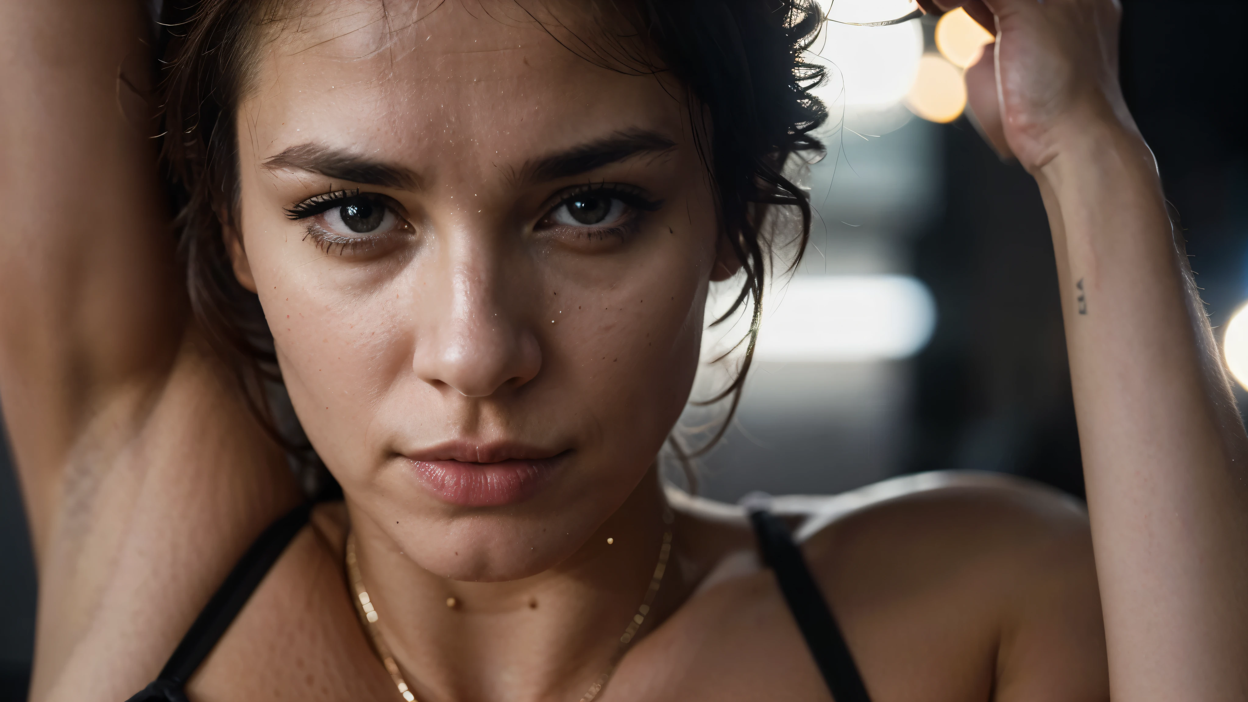 photograph close up portrait of Female Stripper, serious, stoic cinematic 4k epic detailed 4k epic detailed photograph shot on kodak detailed bokeh cinematic hbo dark moody,doing yoga,bikini