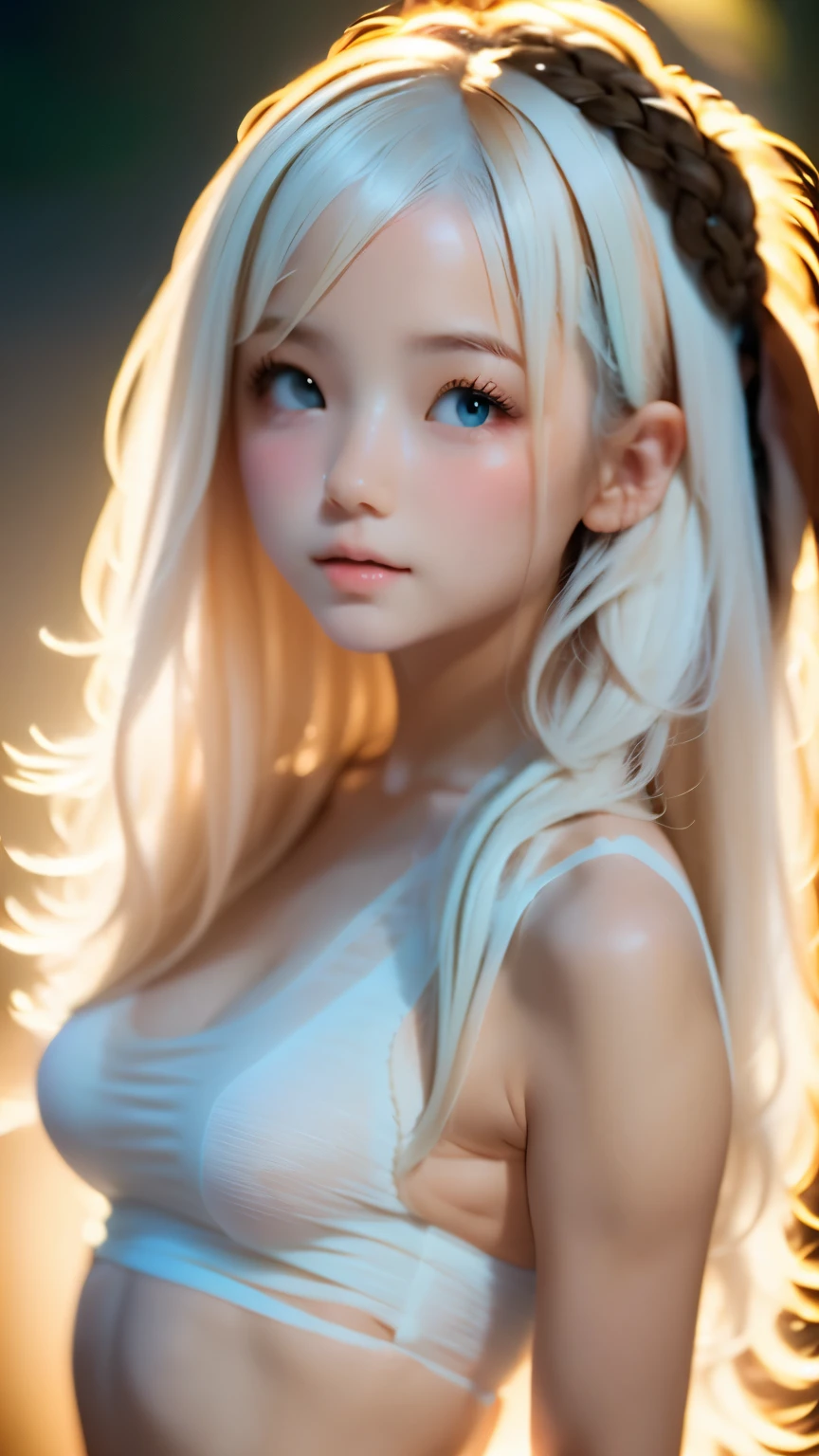 one woman、(((Beautiful gradient hair)))、big ribbon hair ornament、very cute、simple background、background is blurry、An ennui look、small breasts、perfect lighting、Cinematic lighting、(smile:0.2), (highest quality:1.0), (超A high resolution:1.0) ,(photo-realistic:1), (super detailed:1.0), (8K RAW写真:1.1),