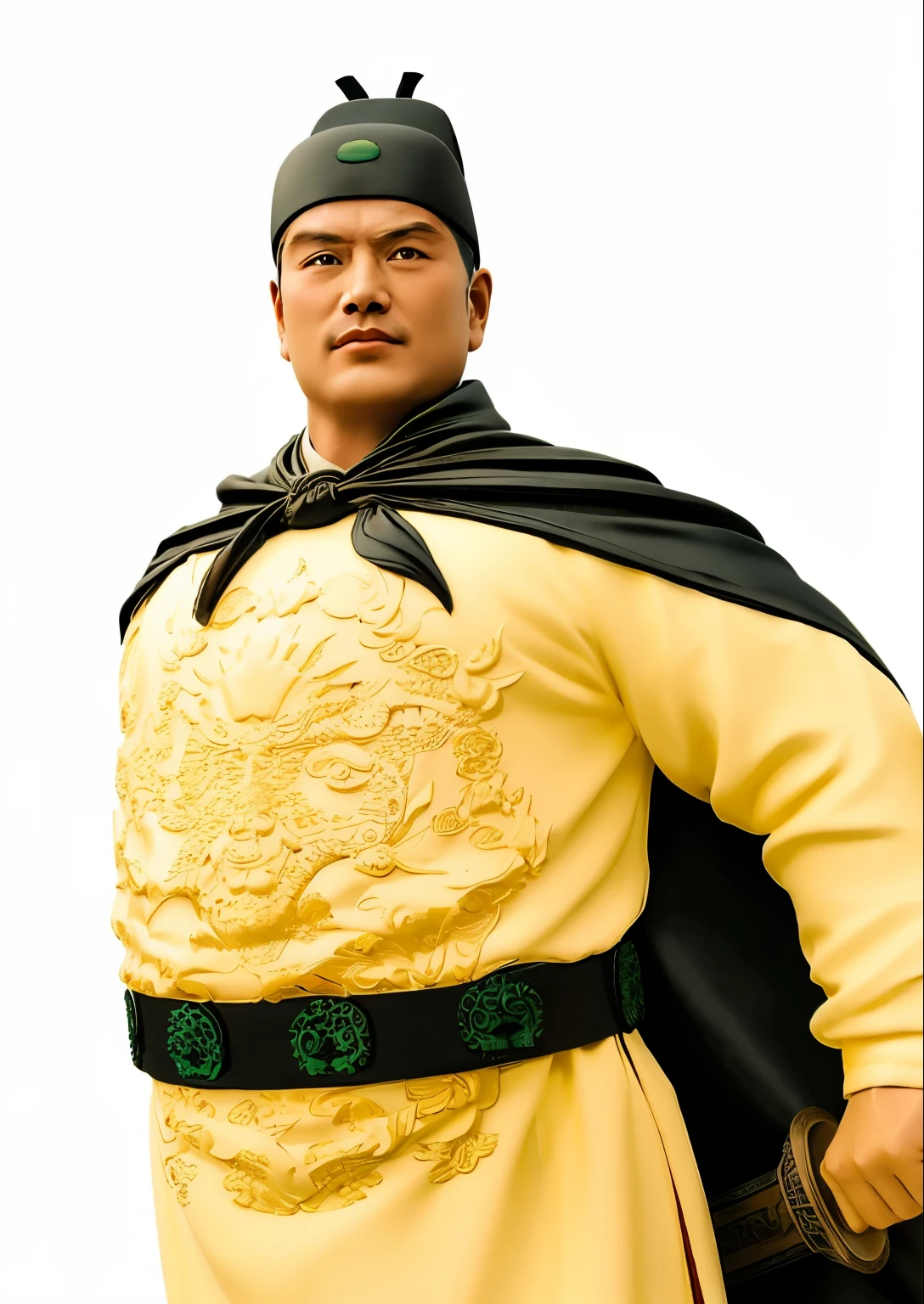 real person,face,Three-dimensional facial features,Tang Dynasty,Wear a hat,middle aged,man,Han nationality,Raise an eyebrow,Domineering,Skin tone wheat-colored,The black cloak is soft