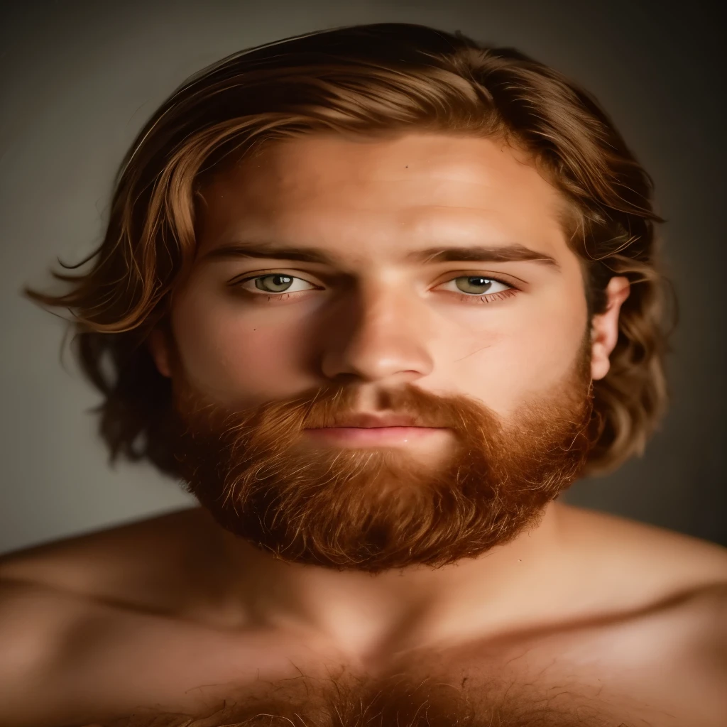 chiseled man with beard and no shirt looking at camera, barba avermelhada, barba Ruiva, barba cuidada, barba encerada, tidy facial hair, barba castanha, homem bonito barbudo, very attractive homem com barba, scruffy barba castanha, barba natural, Homem barbudo, barba enrolada, dark barba Ruiva, homem com barba, Barba clara, short barba castanha, jovem, rosto quadrado, porte grande