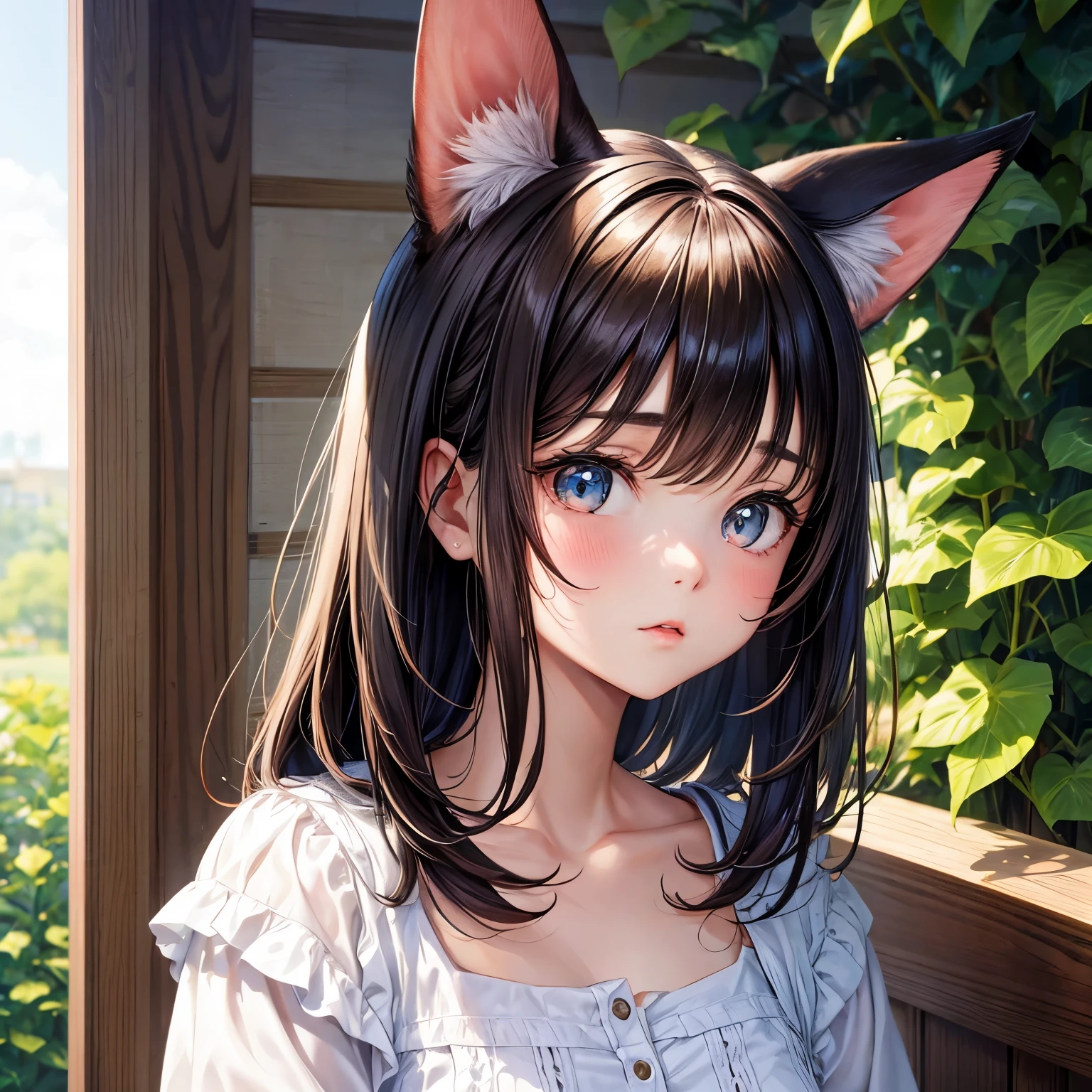 Girl with ears cat and cute face >-<