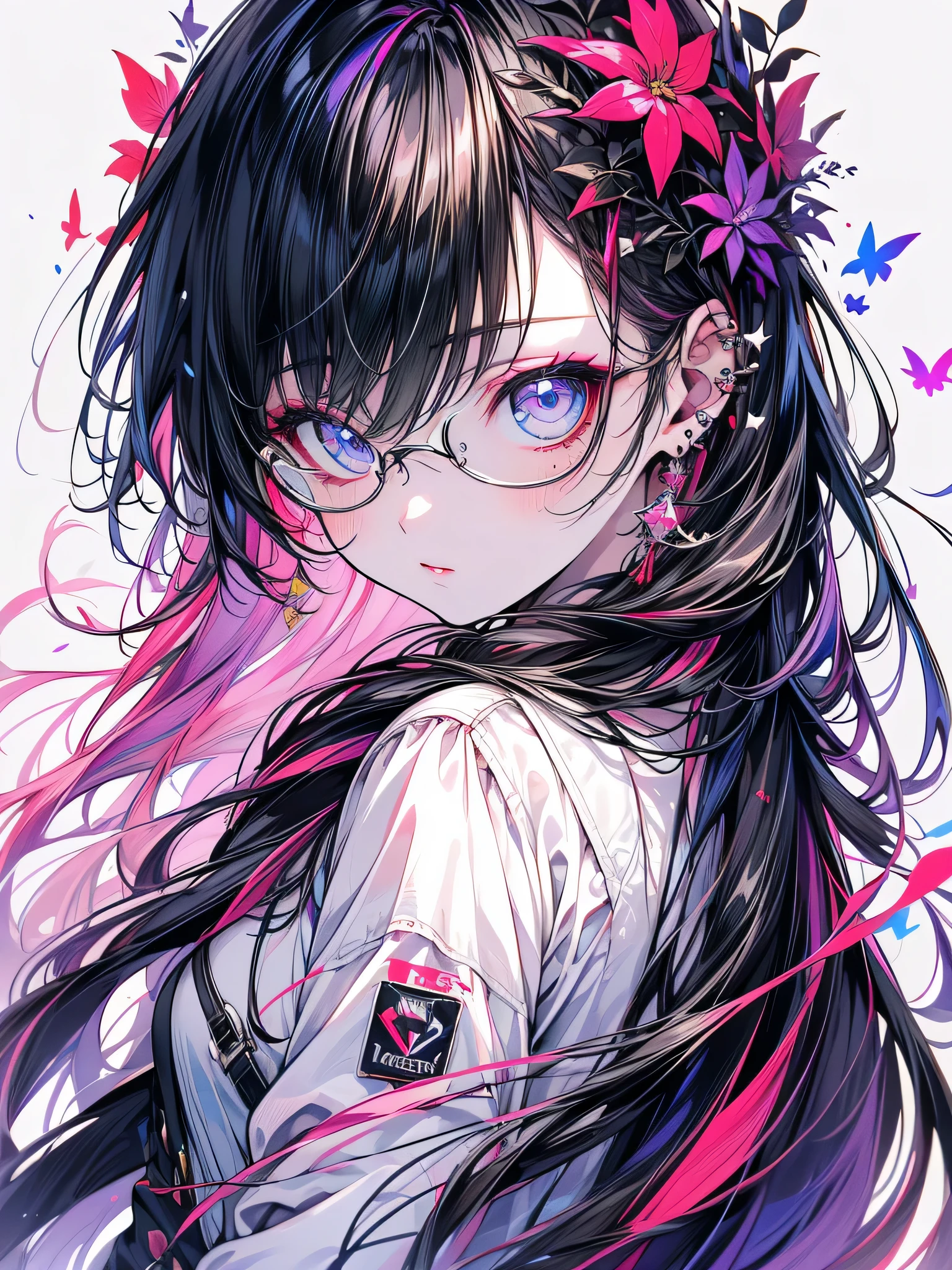 (((Super detailed, 8K quality))),,hair above one eye, red eyes, clear eyes, open jacket,doctor style, 1 female, 22 years ago,reach out your hand、Not looking at the photographer、blue eye background,Looks comfortable、worthless costumes、Please come dressed in casual clothes.、UNIQLO Fashion、No decoration、No decoration included、no neckless,big and full breasts, (scarlet hair), long hair, purple eyes, wearing a white coat、researcher、Glasses、thin shirt,short skirt、ultra shorts、 (natural skin texture vivid details, surreal, (realistic detailed eyes, natural skin texture, realistic facial details), Depth of written boundary, Bokeh, vivid details, surreal, 35mm movie,lipstick, ear piercing, eye shadow, red pink lips, 多色のred eyes, purple theme,Wear an iridescent aura,beautiful eyes,purple carpet,hanging bangs,sit,Main colors are white and purple,((put one'put your hands behind your back'Came back)),black stockings、,please show me your butt、big ass,graduate school,graduate school、During the preparation of the drug,white background