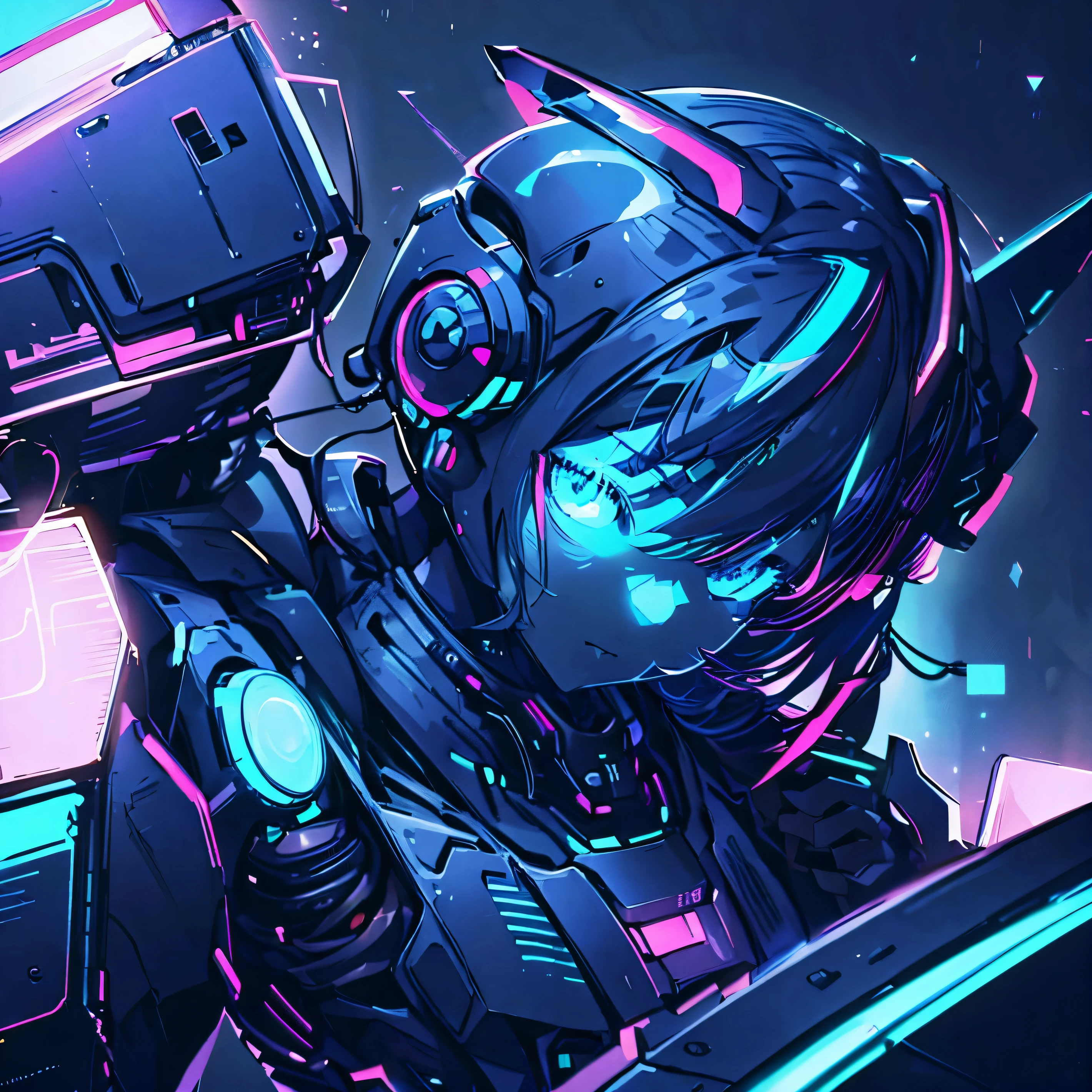 technology、woman、colorful、neon、robot、blue eyes、