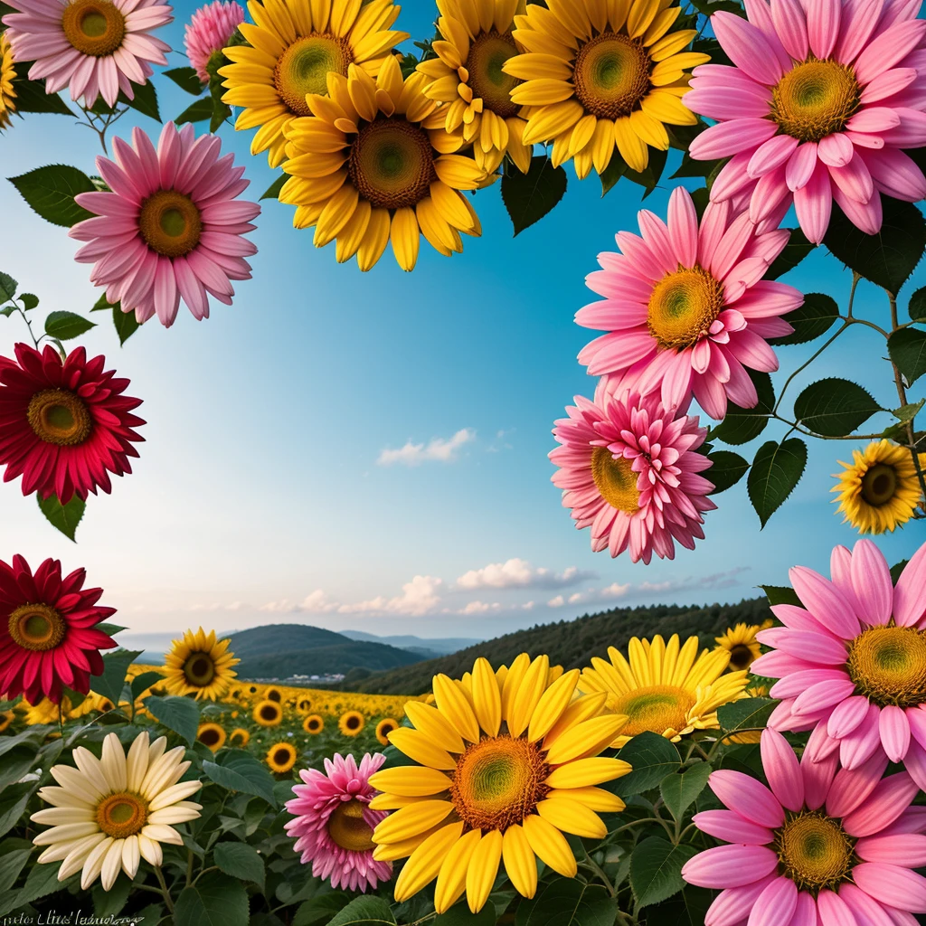 best quality,highres,(vibrant colors,vivid colors),(realistic:1.37),ultra-detailed,sharp focus,physically-based rendering,bokeh,portrait,landscape,studio lighting

sea of flowers, endless fields of vibrant and colorful blooms, exuding a sense of tranquility and beauty. The flowers are so realistic and detailed that each petal and leaf can be clearly seen. The image quality is of the highest standard, with a resolution of 4k or 8k, capturing every delicate nuance and texture.

The flowers in this sea are in full bloom, with a vast variety of shapes, sizes, and colors. There are stunning roses, elegant lilies, delicate cherry blossoms, and vibrant sunflowers, all intermingling in harmonious chaos. The petals are so vivid and lifelike that they seem to be gently swaying in a soft breeze.

The sunlight bathes the scene, casting a warm and golden glow over the flowers. The lighting is carefully designed to illuminate each bloom, creating a mesmerizing play of light and shadow. The combination of vibrant colors and the soft, diffused light creates a dreamy and ethereal atmosphere.

The landscape extends into the distance, with rolling hills covered in flowers as far as the eye can see. The gentle slopes and swaying stems create a sense of movement and rhythm, as if the flowers are dancing in unison. Capturing this vast and colorful scene in all its glory, this masterpiece image is a celebration of nature's beauty.

Each individual flower is so exquisitely detailed that you can almost feel the texture of the petals by looking at the image. The intricate patterns and delicate veins on each petal are captured with precision and clarity. The level of detail is unmatched, bringing the viewer closer to experiencing the beauty of nature.

The overall color palette is vibrant and rich, with hues of pink, purple, yellow, and orange dominating the scene. The colors are carefully balanced to create a sense of harmony and visual impact. They evoke feelings of joy, serenity, and awe, immersing the viewer in the beauty of the sea of flowers.

This portrait of nature's abundance and beauty is a testament to the wonders of our natural world. The combination of high-quality image rendering, vibrant colors, and detailed textures creates a captivating artwork that will transport viewers to a serene and breathtaking sea of flowers.