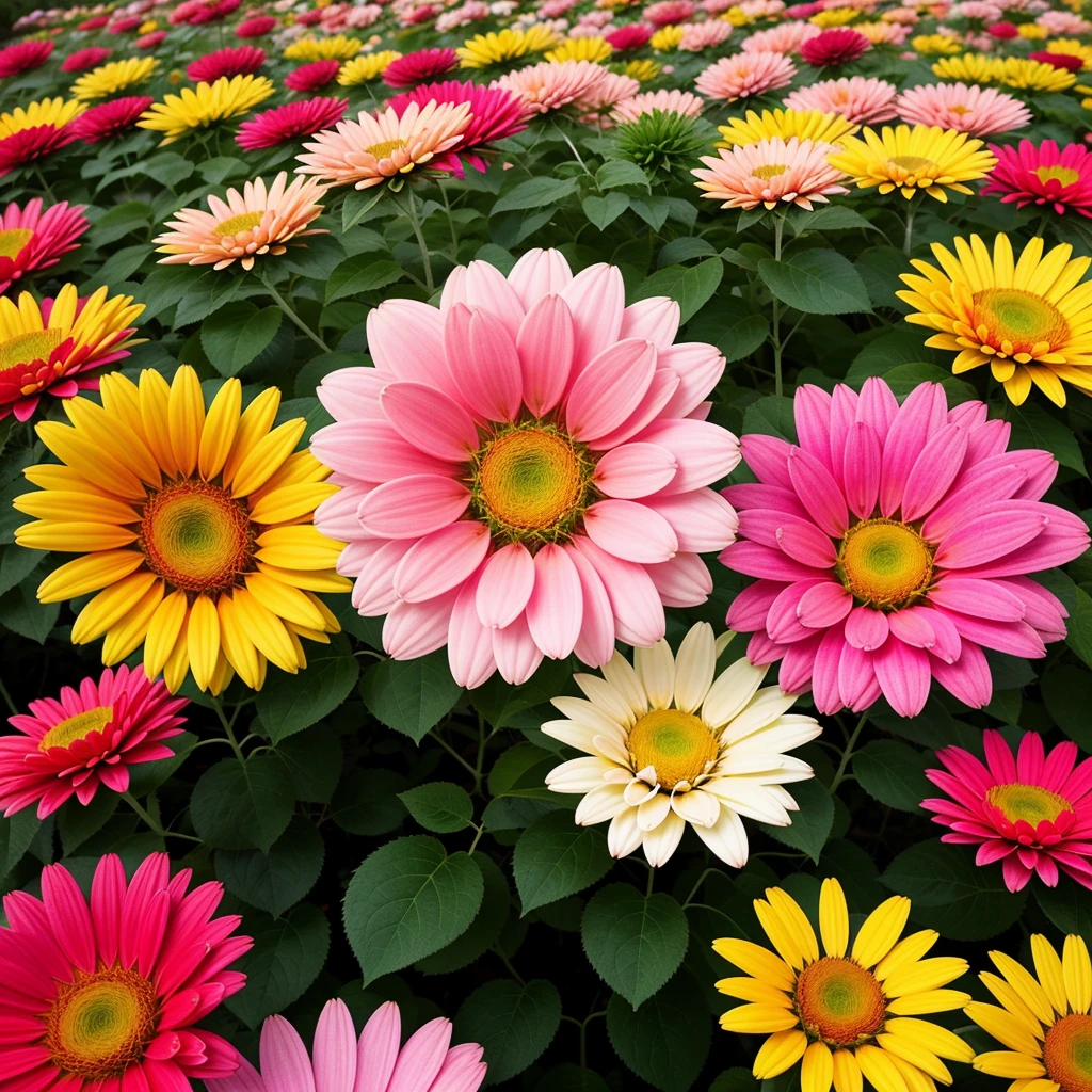 best quality,highres,(vibrant colors,vivid colors),(realistic:1.37),ultra-detailed,sharp focus,physically-based rendering,bokeh,portrait,landscape,studio lighting

sea of flowers, endless fields of vibrant and colorful blooms, exuding a sense of tranquility and beauty. The flowers are so realistic and detailed that each petal and leaf can be clearly seen. The image quality is of the highest standard, with a resolution of 4k or 8k, capturing every delicate nuance and texture.

The flowers in this sea are in full bloom, with a vast variety of shapes, sizes, and colors. There are stunning roses, elegant lilies, delicate cherry blossoms, and vibrant sunflowers, all intermingling in harmonious chaos. The petals are so vivid and lifelike that they seem to be gently swaying in a soft breeze.

The sunlight bathes the scene, casting a warm and golden glow over the flowers. The lighting is carefully designed to illuminate each bloom, creating a mesmerizing play of light and shadow. The combination of vibrant colors and the soft, diffused light creates a dreamy and ethereal atmosphere.

The landscape extends into the distance, with rolling hills covered in flowers as far as the eye can see. The gentle slopes and swaying stems create a sense of movement and rhythm, as if the flowers are dancing in unison. Capturing this vast and colorful scene in all its glory, this masterpiece image is a celebration of nature's beauty.

Each individual flower is so exquisitely detailed that you can almost feel the texture of the petals by looking at the image. The intricate patterns and delicate veins on each petal are captured with precision and clarity. The level of detail is unmatched, bringing the viewer closer to experiencing the beauty of nature.

The overall color palette is vibrant and rich, with hues of pink, purple, yellow, and orange dominating the scene. The colors are carefully balanced to create a sense of harmony and visual impact. They evoke feelings of joy, serenity, and awe, immersing the viewer in the beauty of the sea of flowers.

This portrait of nature's abundance and beauty is a testament to the wonders of our natural world. The combination of high-quality image rendering, vibrant colors, and detailed textures creates a captivating artwork that will transport viewers to a serene and breathtaking sea of flowers.