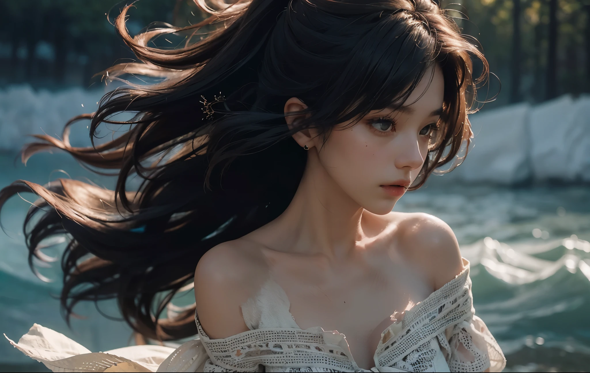 1 girl, Best quality, masterpiece, ultra high res, (photorealistic:1.4), raw photo, 1girl, beautiful off shoulder dress, cinematic lighting, half body view, half body shot