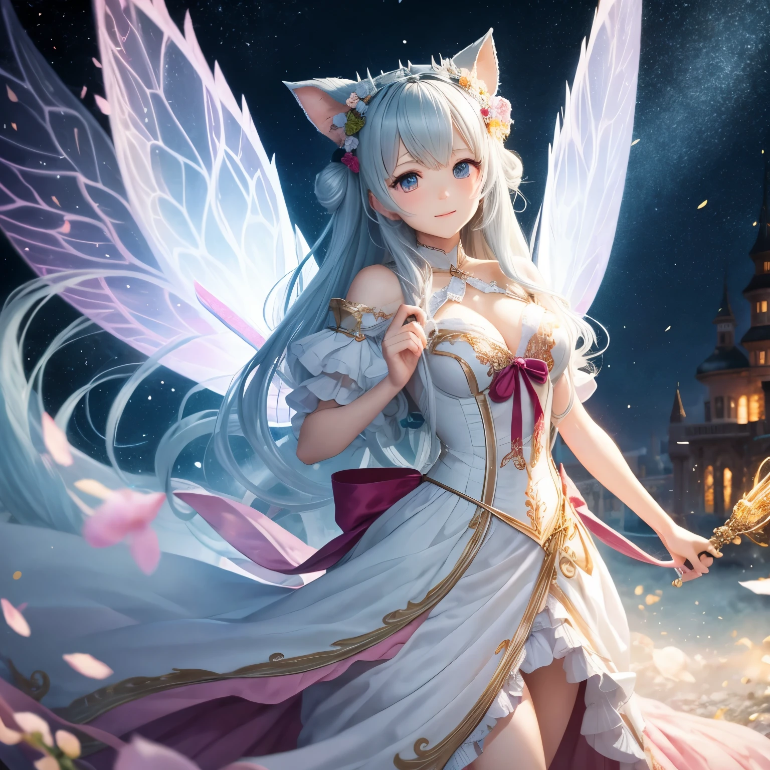 best quality, 32k, RAW photo, incredibly absurdres, extremely detailed, artwork with fluffy fairy-tale characters, pastel colors, motion-blur, action-lines, speed-lines
