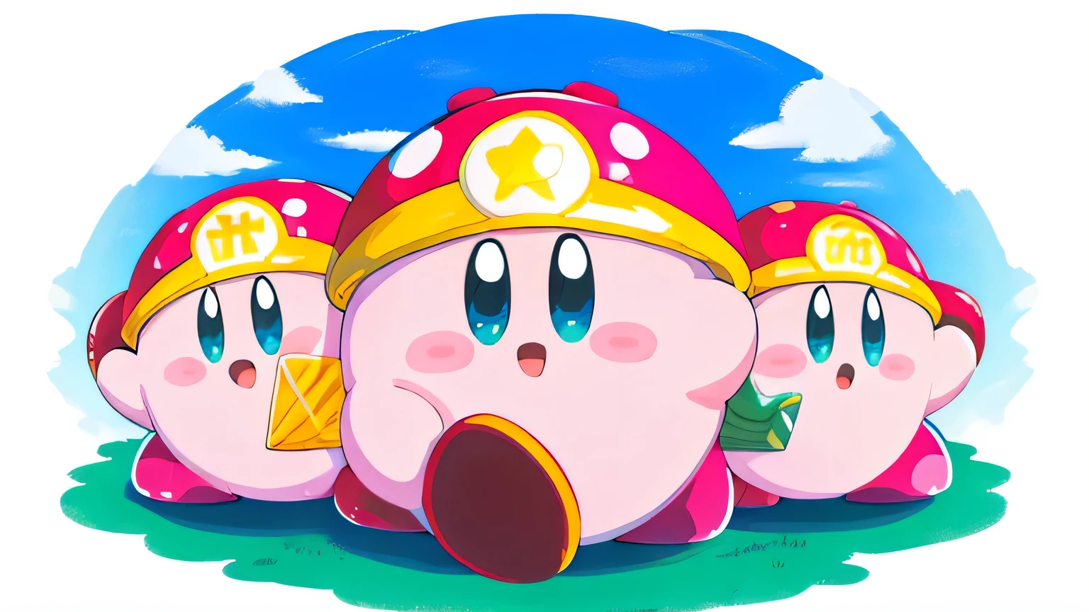 A group of Kirbys playing together，Many Kirbys playing together，illustration