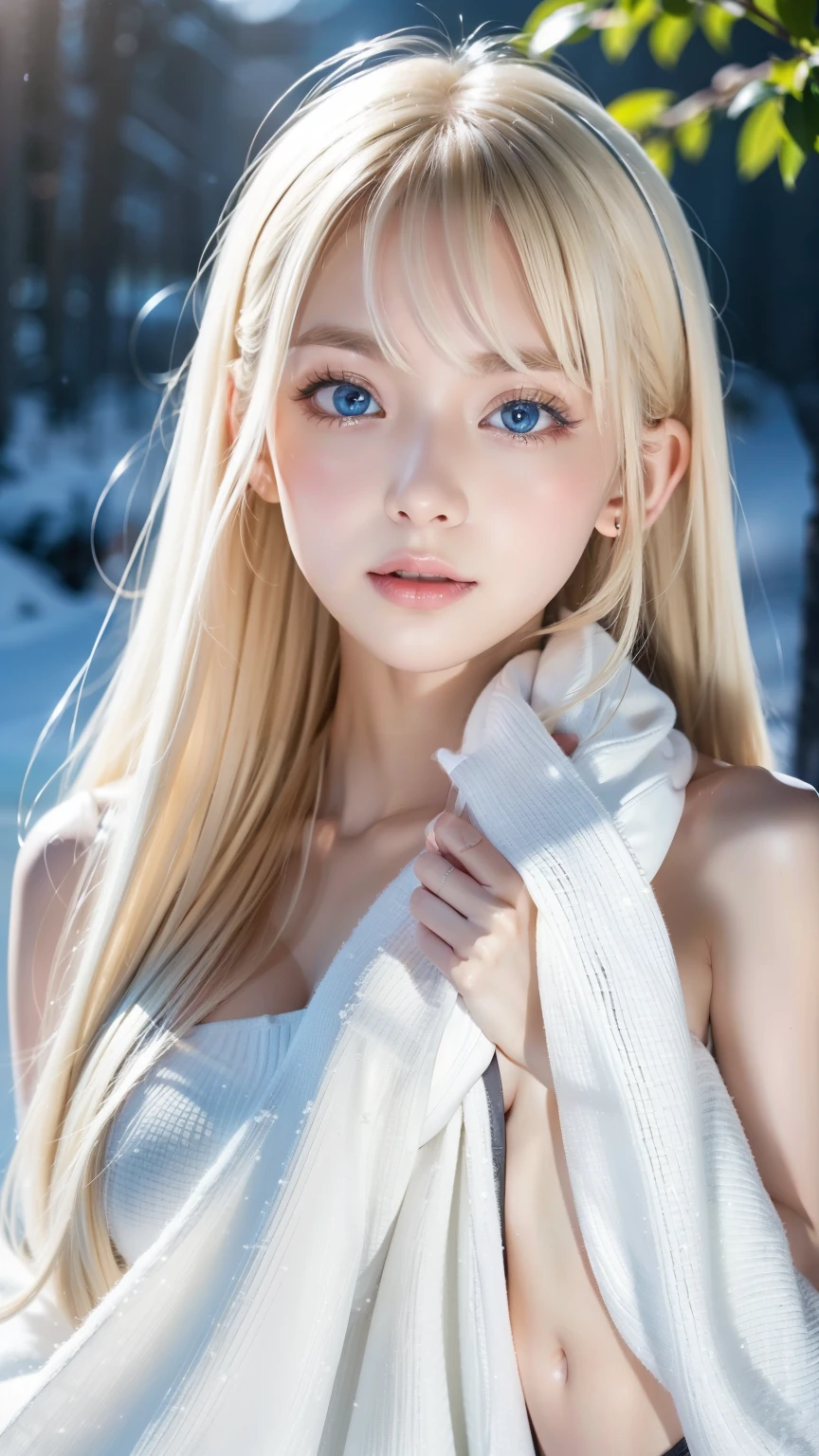 straight blonde hair child girl, angel wings (rough photo: 1.2), (photorealistic: 1.4), (best quality: 1.4), (ultra highres: 1.2), (highly detailed: 1.3), (HDR: 1.2), (cinematic lighting: 1.3), (detailed eyes), (detailed facial features), (detailed fur), (snowy background: 1.2), , (body portrait 3/4: 1.2), (fluffy tail: 1.2), (soft fur: 1.2), (adorable:1.2), (looking at the viewer), (innocent expression), (soft lighting),  (dreamlike), (fantasy:1.3), (ethereal:1.3), (magical:1.2), (snowflakes: 1.2), (winter wonderland:1.3), (capricious:1.2), (funny:1.2), (child:1.2), (blonde child:1.2)