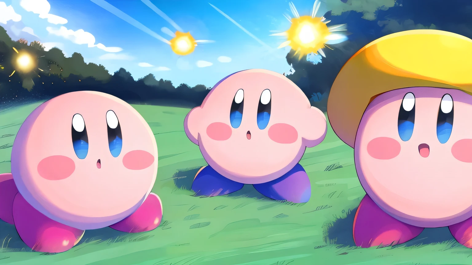 A group of Kirbys playing together