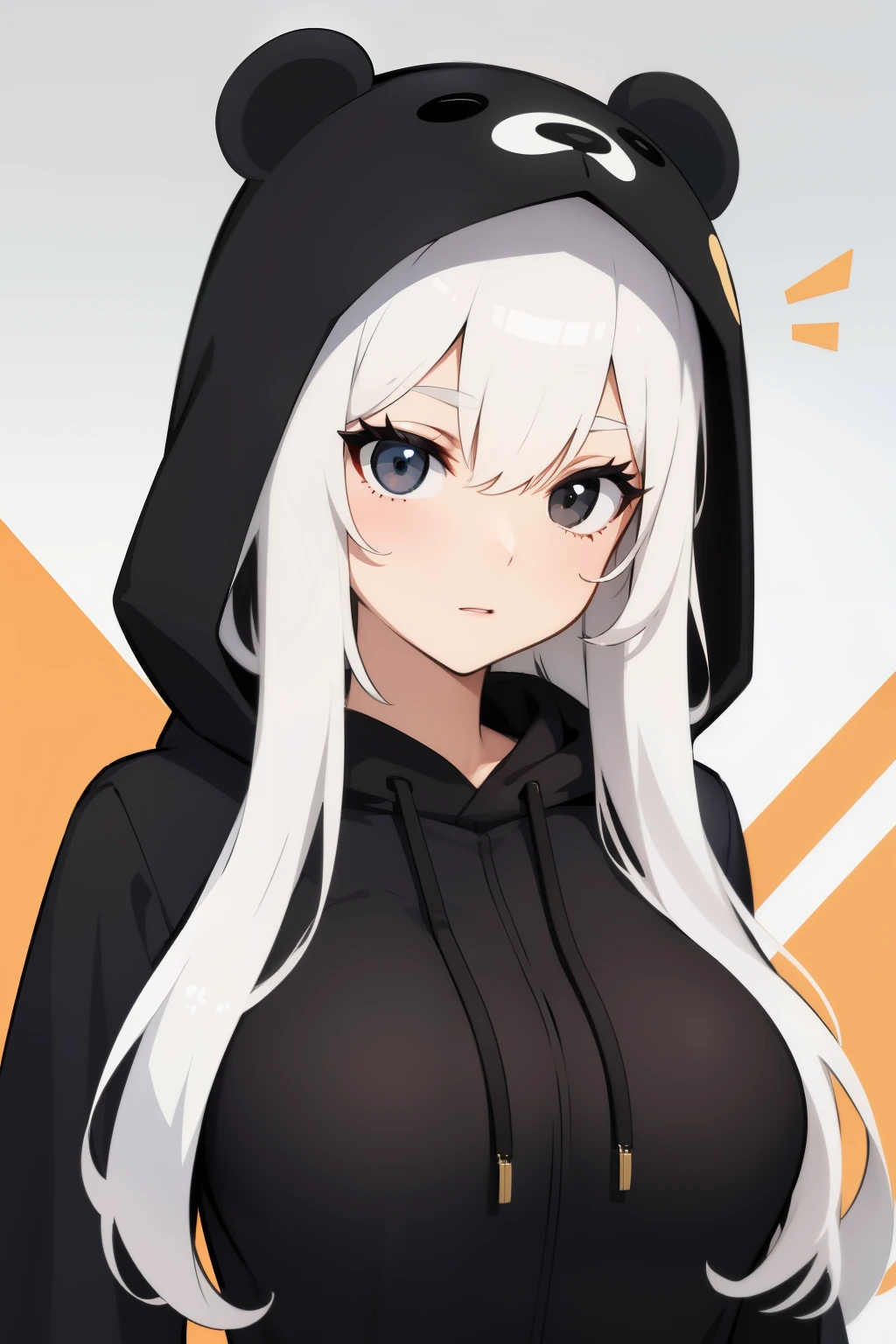 white hair，black eyes，Panda hood，Women's clothing，Half body，lol