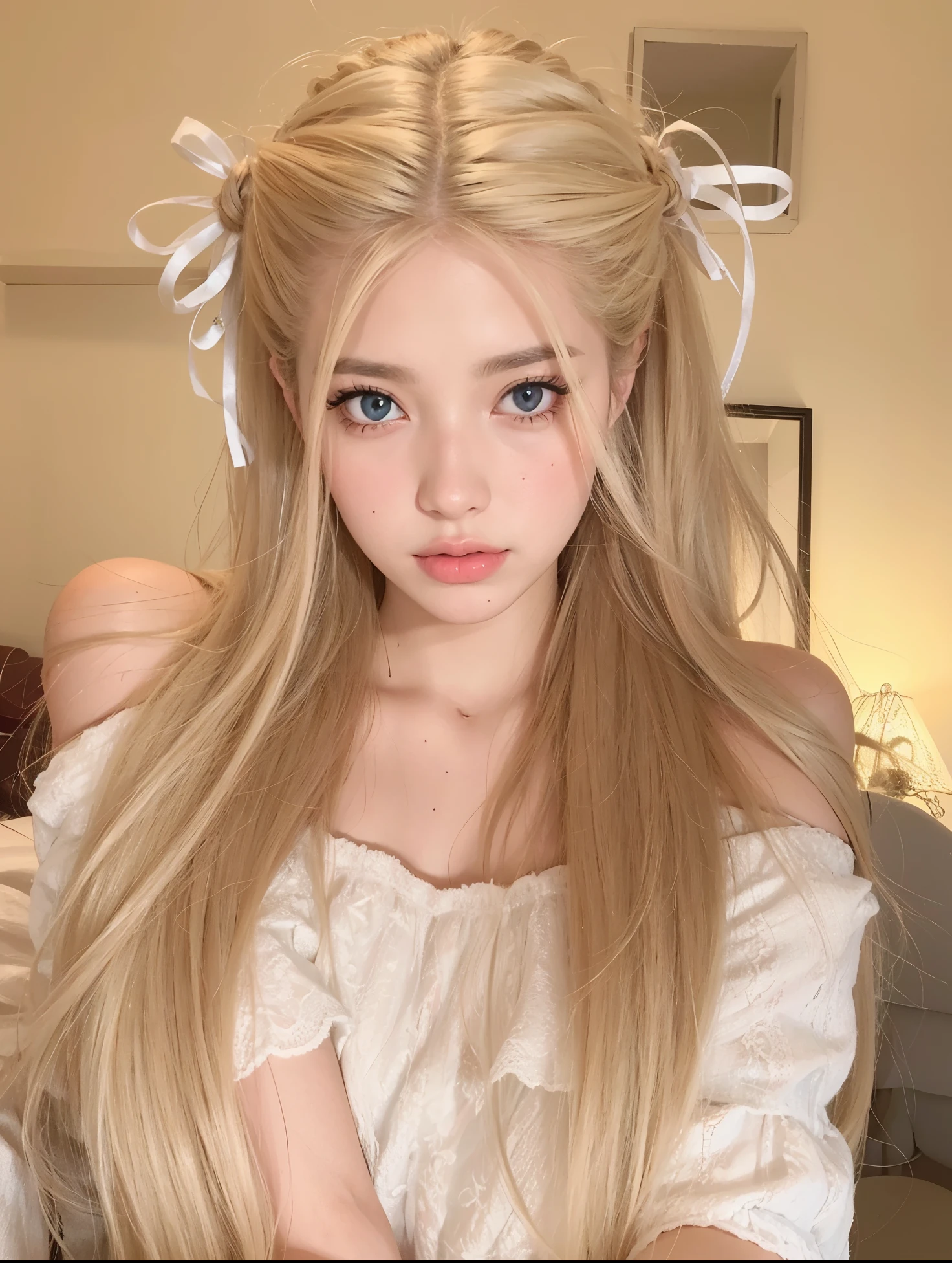 Blonde woman taking a selfie in front of a mirror with flowers., amoranto, retrato de kim petras, bella delfina, ava max, anna nikonova aka new milkmaid, better known as amoranto, modelo de instagram, 8k selfie photography, Kailee Mandel, (arte digital), angelablanca, autofoto espejo, young beautiful amoranto