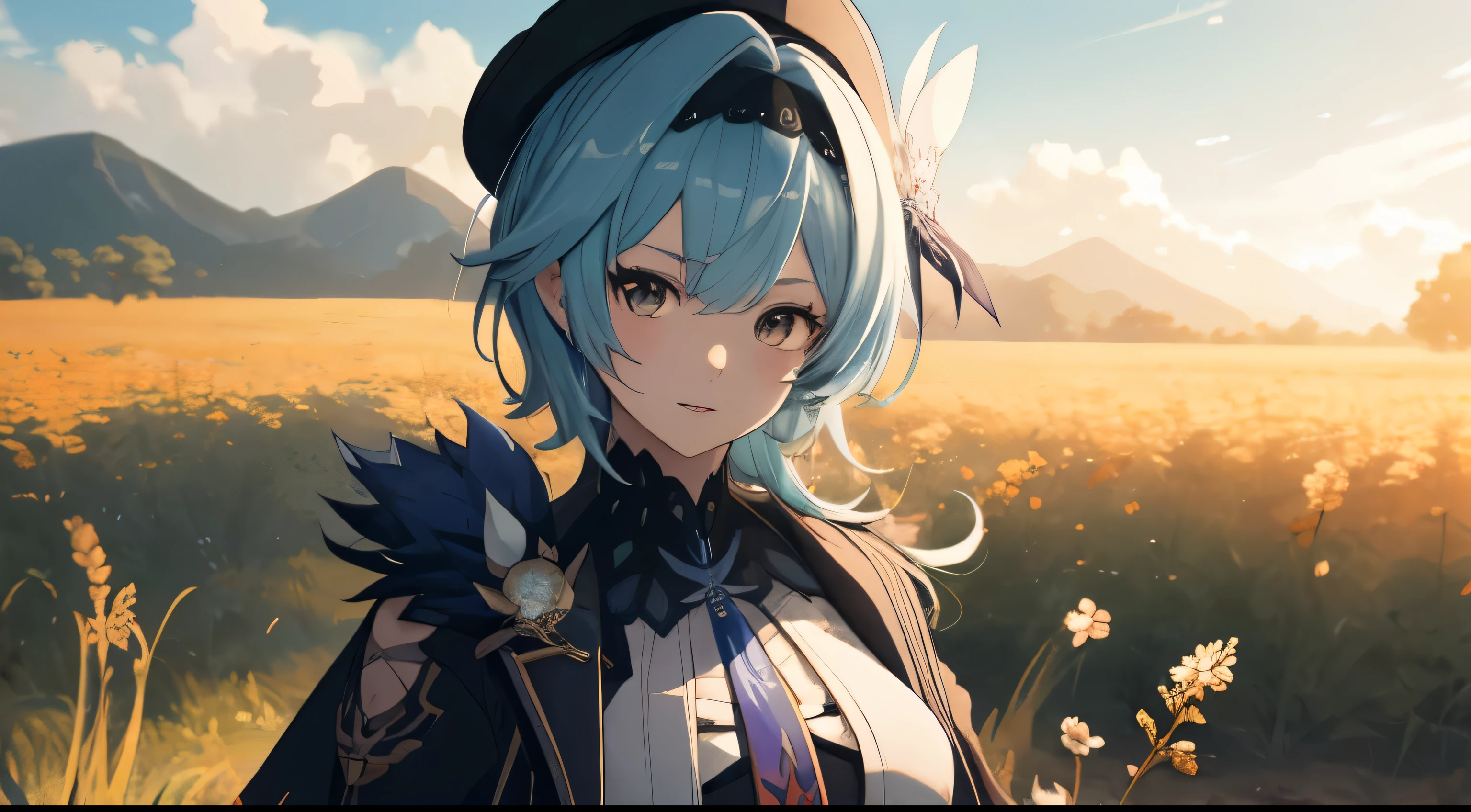 anime - style image of a woman with short Hair, Hat and Dress in a field, Detailed Face high resolution face, best anime 4k konachan wallpaper, anime art wallpaper 8 k, anime art wallpaper 4k, anime art wallpaper 4 k, from arknights, 4 k manga wallpaper, anime style 4 k, anime wallpaper 4k, 4k anime wallpaper, anime wallpaper 4 k