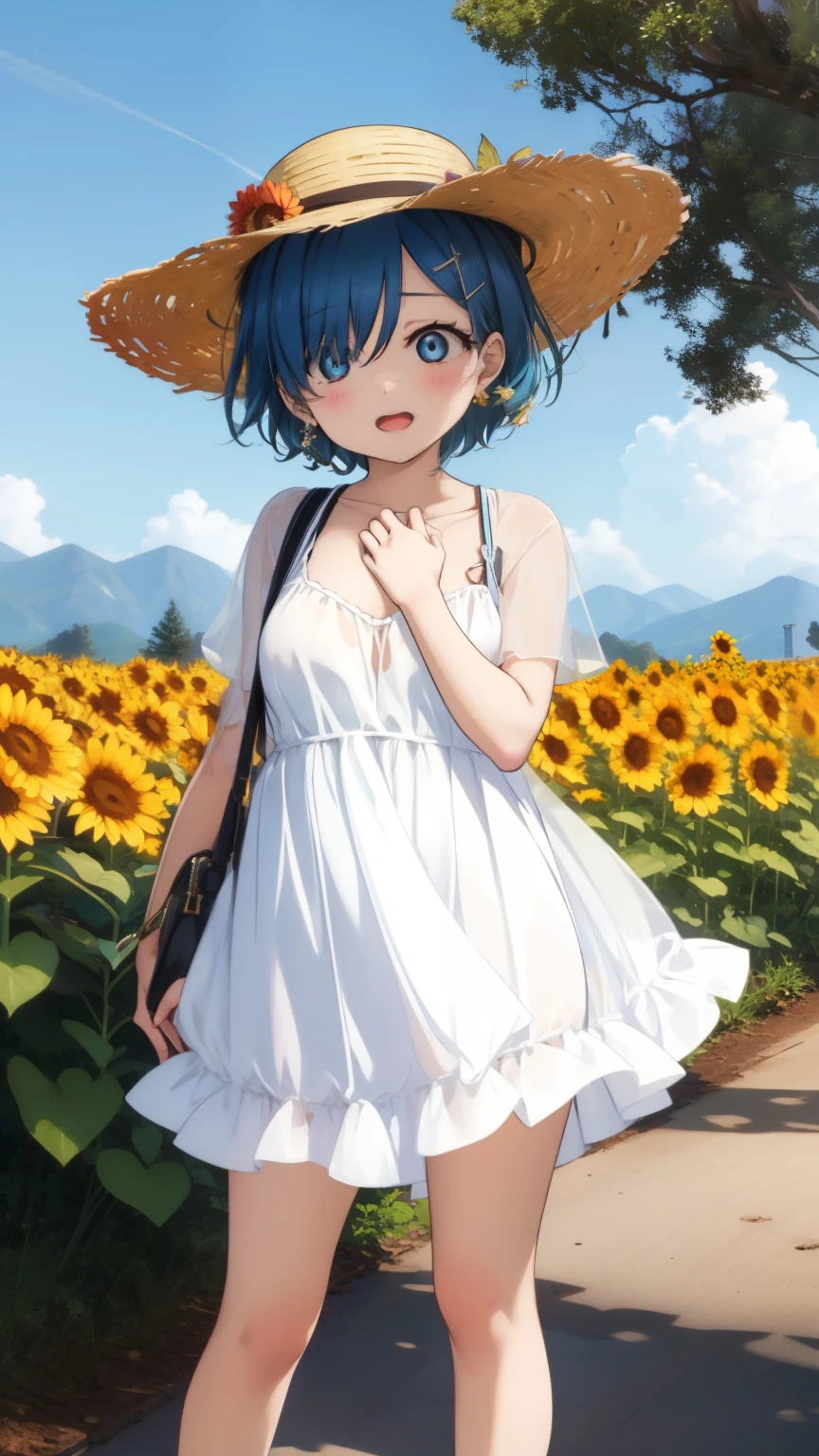 Also:zero&#39;s Alsom、light blue hair、short hair、table top、High resolution、many girls multiple girls、large crowd、lots of cute girls、big and full breasts、naughty body、See-through、throw、、whole body、Are standing、Look up at me、confused face、blush、embarrassing、Excited、white breath、black pantyhose、female shape&#39;Private parts are clearly visible、I can see your nipples、white skirt、micro mini skirt、very short skirt、Many people々々々々、in the crowd、bare chest、show your chest、Upper 、A lot of milk comes out from the nipples、Breast milk gushes from the nipple、straw hat、Cat ear、white dress、sunflower field、Bangs that cover one eye、pink hairpin、white sandals、