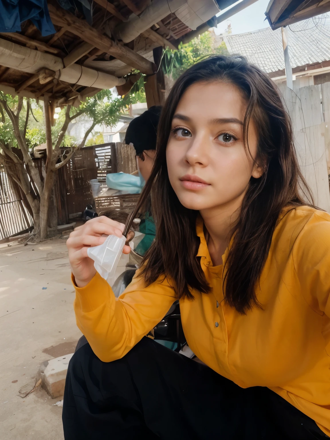 A girl, turn this image into realistic, the face should be exactly the same with reference image