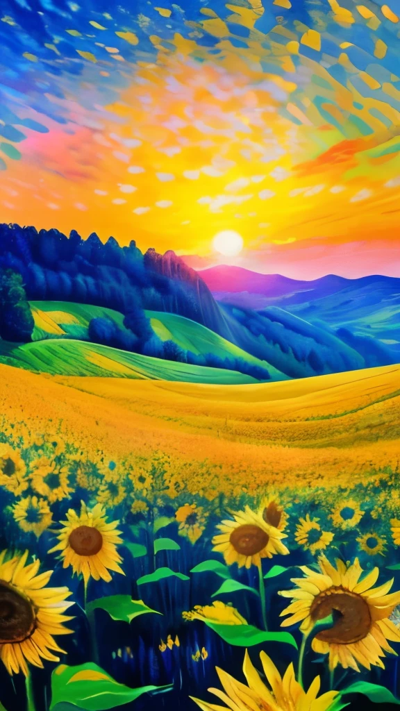 A breathtaking scene of a vast sea of flowers, immersed in a palette of vibrant colors. Blossoms as far as the eye can see, creating an enchanting and aesthetic landscape. The petals soft and delicate, like a painter's brush strokes on a canvas. The sun casting a golden hour glow over the floral expanse, adding a sense of magic and wonder. The scene, a masterpiece of nature and floral aesthetics, is a feast for the senses and a true marvel to behold. (masterpiece:1.6, best quality), (fine detailed beautiful eyes: 1.2), (extremely detailed CG unity 8k wall
