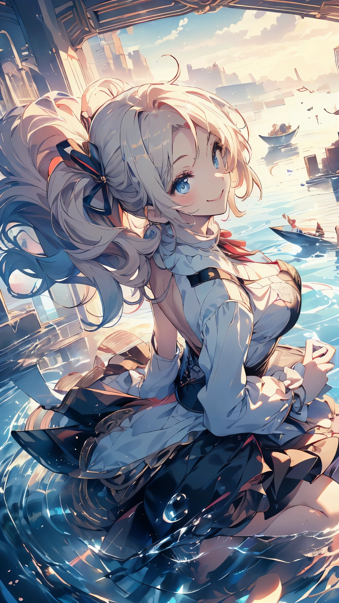 (master piece, high-quality, Mystical, long legs:1.2, ideal ratio of body proportions), (ultra high resolution, 8K RAW photo, photorealistics, natural lighting, textile shading), long shot photo:1.6, (1 beautiful anime girl:1.3, , solo:1.6, milf:1.5, nsfw:1.2, full body:1.3), shinny skin, BREAK, ((alice in the wonderland:1.3, cute, kawaii, lovely, funny, a girl falling down from sky:1.7, girl flying in sky:1.5, girl floating in air:1.3, rolling upskirt by wind:1.5, (full smiling:1.3), surprised, putting hands on crotch over the skirts:1.35)), BREAK, ((floating things as follows, PlayingCards, Trump, tea cup, tea pot, tea spoons, pocket watch:1.3, lip sticks, candies:1.2, cookies, jam bottles, classical door_keys)), ((purply_Blue dress :1.5, wearing long flaired skirt:1.3, the skirt is blowing:1.3, White Apron, white stockingedium long platinum-blonde hair:1.2, twin tail hair:1.6, tied hair with a large ribbon), (Blue eyes, bright pupils with highlights, detailed eyes), (lying down on your back:1.6, spreading legs with rising up straight:1.5), ((dutch angle:1.5, full body:1.3, ass focus:1.3, from below:1.5, unbalance posture)), fantastic colorful art, (fantasy art:1.5, wondered images), ((correct anatomy:1.5, perfect anatomy:1.3, correct hand, small foot:1.2)),
