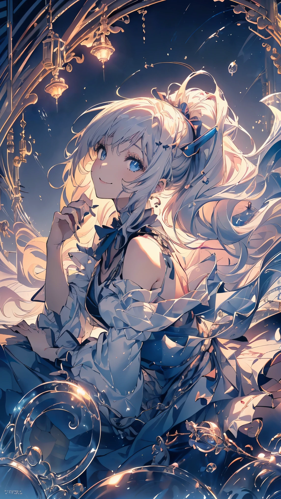 (master piece, high-quality, Mystical, long legs:1.2, ideal ratio of body proportions), (ultra high resolution, 8K RAW photo, photorealistics, natural lighting, textile shading), long shot photo:1.6, (1 beautiful anime girl:1.3, , solo:1.6, milf:1.5, nsfw:1.2, full body:1.3), shinny skin, BREAK, ((alice in the wonderland:1.3, cute, kawaii, lovely, funny, a girl falling down from sky:1.7, girl flying in sky:1.5, girl floating in air:1.3, rolling upskirt by wind:1.5, (full smiling:1.3), surprised, putting hands on crotch over the skirts:1.35)), BREAK, ((floating things as follows, PlayingCards, Trump, tea cup, tea pot, tea spoons, pocket watch:1.3, lip sticks, candies:1.2, cookies, jam bottles, classical door_keys)), ((purply_Blue dress :1.5, wearing long flaired skirt:1.3, the skirt is blowing:1.3, White Apron, white stockingedium long platinum-blonde hair:1.2, twin tail hair:1.6, tied hair with a large ribbon), (Blue eyes, bright pupils with highlights, detailed eyes), (lying down on your back:1.6, spreading legs with rising up straight:1.5), ((dutch angle:1.5, full body:1.3, ass focus:1.3, from below:1.5, unbalance posture)), fantastic colorful art, (fantasy art:1.5, wondered images), ((correct anatomy:1.5, perfect anatomy:1.3, correct hand, small foot:1.2)),