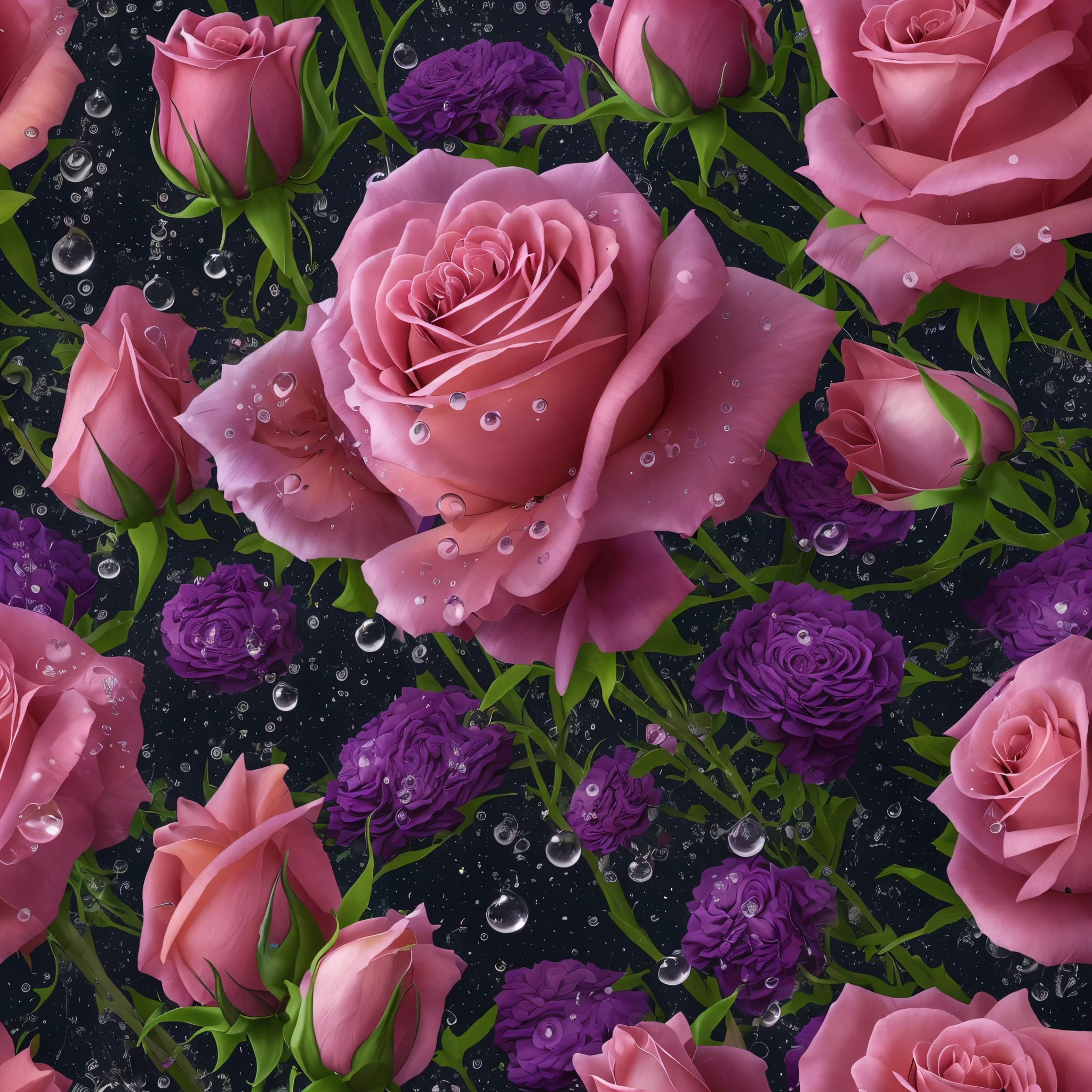 three pink roses with water droplets on them in the dark, a digital painting by Nene Thomas, trending on deviantart, romanticism, roses, beautiful!!! digital art, 🌺 cgsociety, .highly realistic, beautiful depiction, ✏️🎨, detailed flowers, beautiful gorgeous digital art, beautiful digital art, rosses, beautiful!!!!!!!!!, beautiful shading, very beautiful digital art