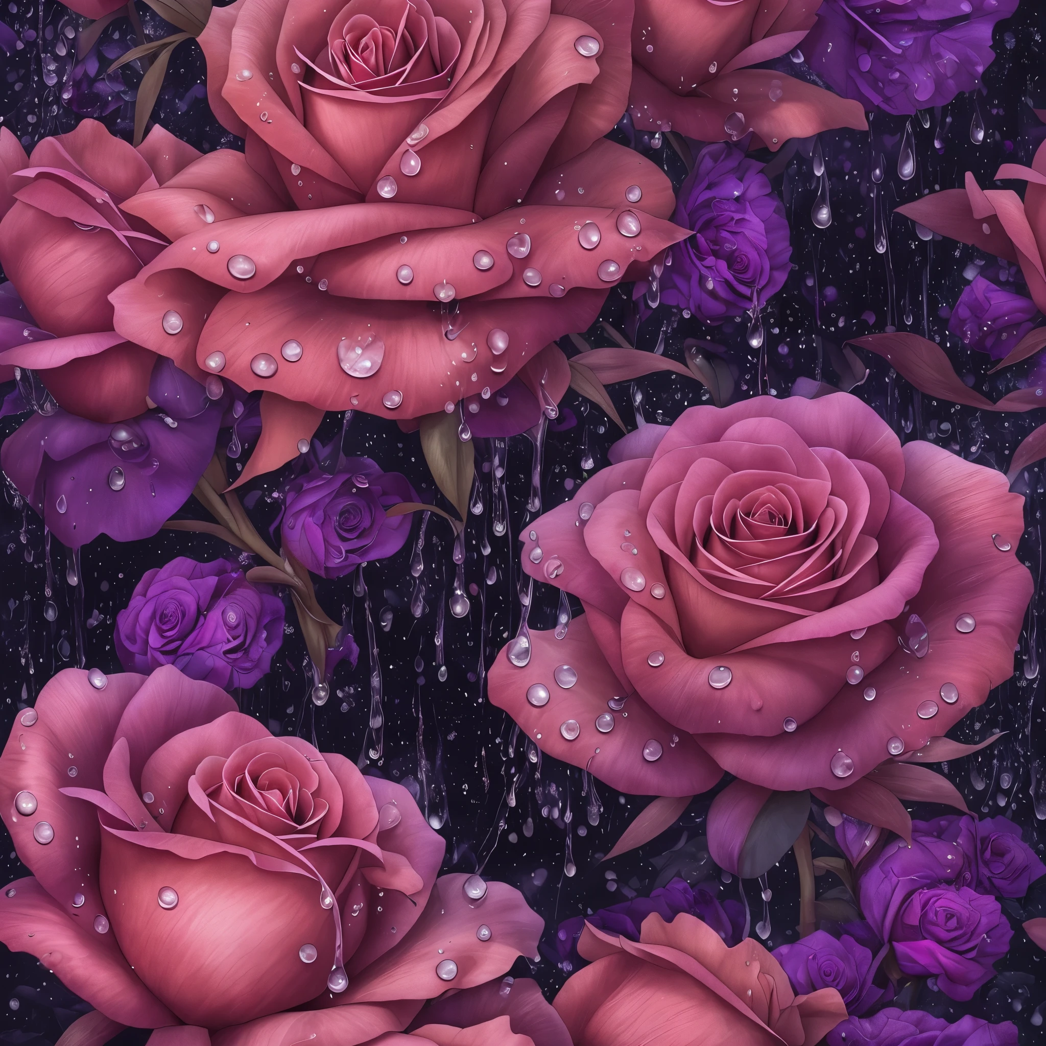 three pink roses with water droplets on them in the dark, roses, beautiful!!! digital art, 🌺 cgsociety, .highly realistic, beautiful depiction, ✏️🎨, detailed flowers, beautiful gorgeous digital art, beautiful digital art, rosses, beautiful!!!!!!!!!, beautiful shading, detailed!!!!!!!, very beautiful digital art, gorgeous digital art, beautiful illustration