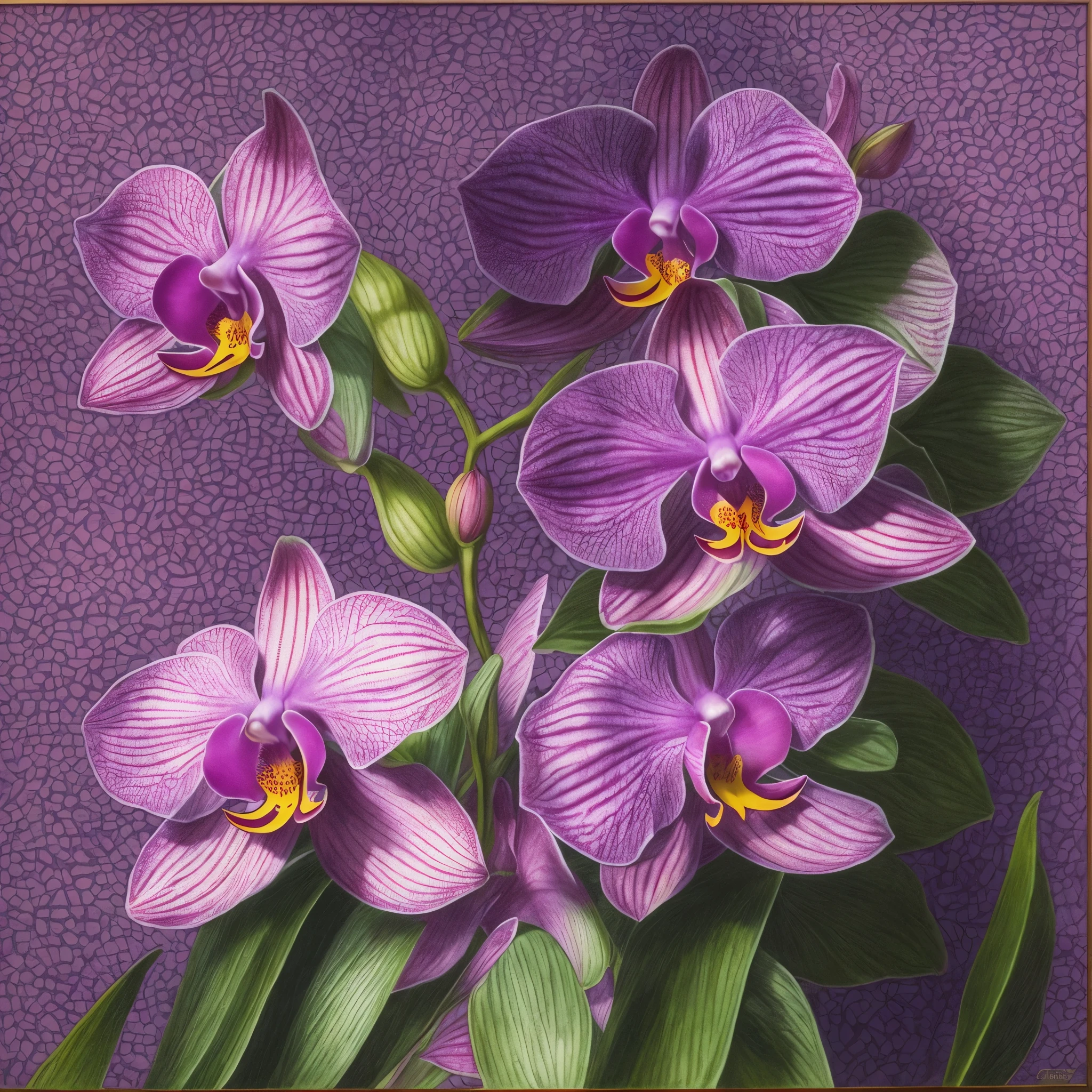 photograph - purple orchids by robert wood, a pastel by John Michael Wright, flickr, photorealism, orchids, orchid, moth orchids, orchid stems, her face looks like an orchid, purples, glowing purple, purple hues, an orchid flower, shades of purple, purple flowers, some purple, soft purple glow, purple and pink, draped in purple, beautiful!!!!!!!!!