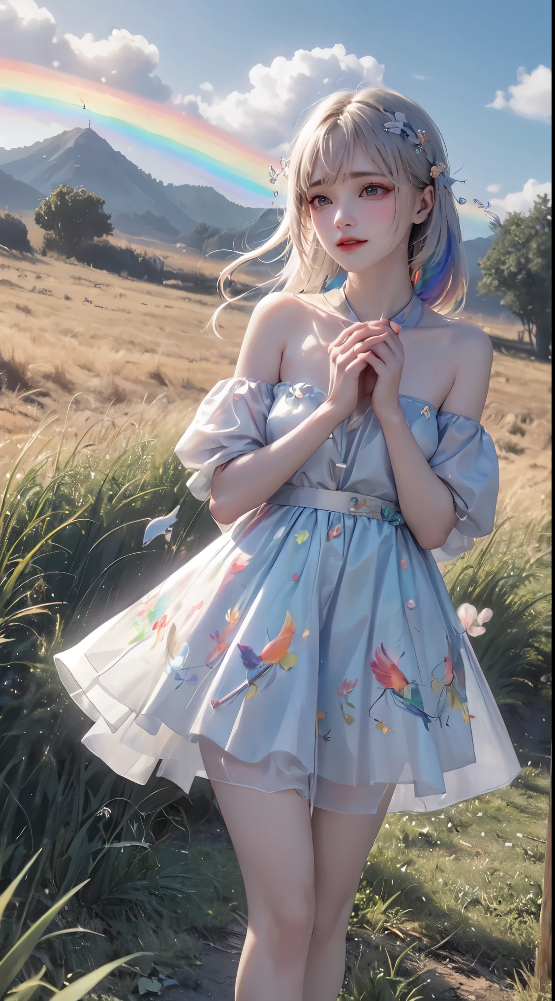 Gentle and beautiful rainbow birds return to nature,with the wind、Cloud、Floral fragrance、The grass blends into one,Be part of nature's infinite cycle。