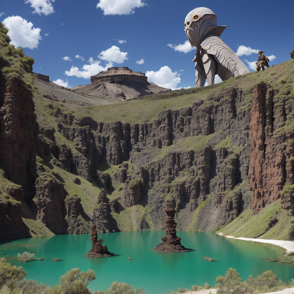 Caldera lakes, strange creatures, unidentified giant creatures, fiction, fantasy.