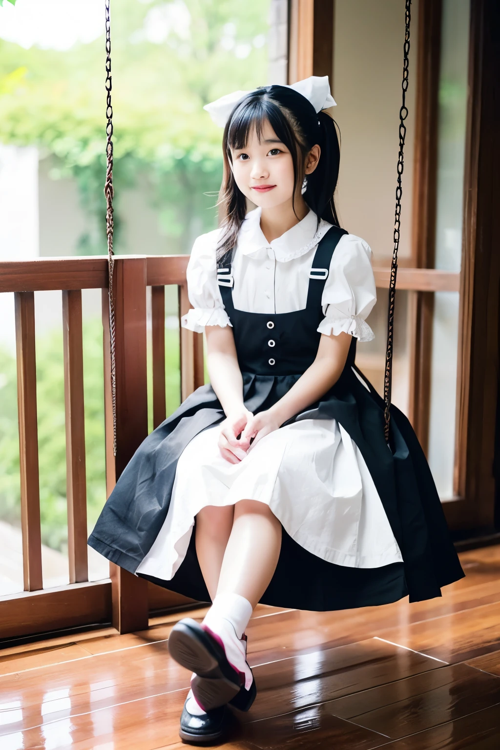girl ta clothes skirt baby face maid clothes girl sitting swinging fluttering