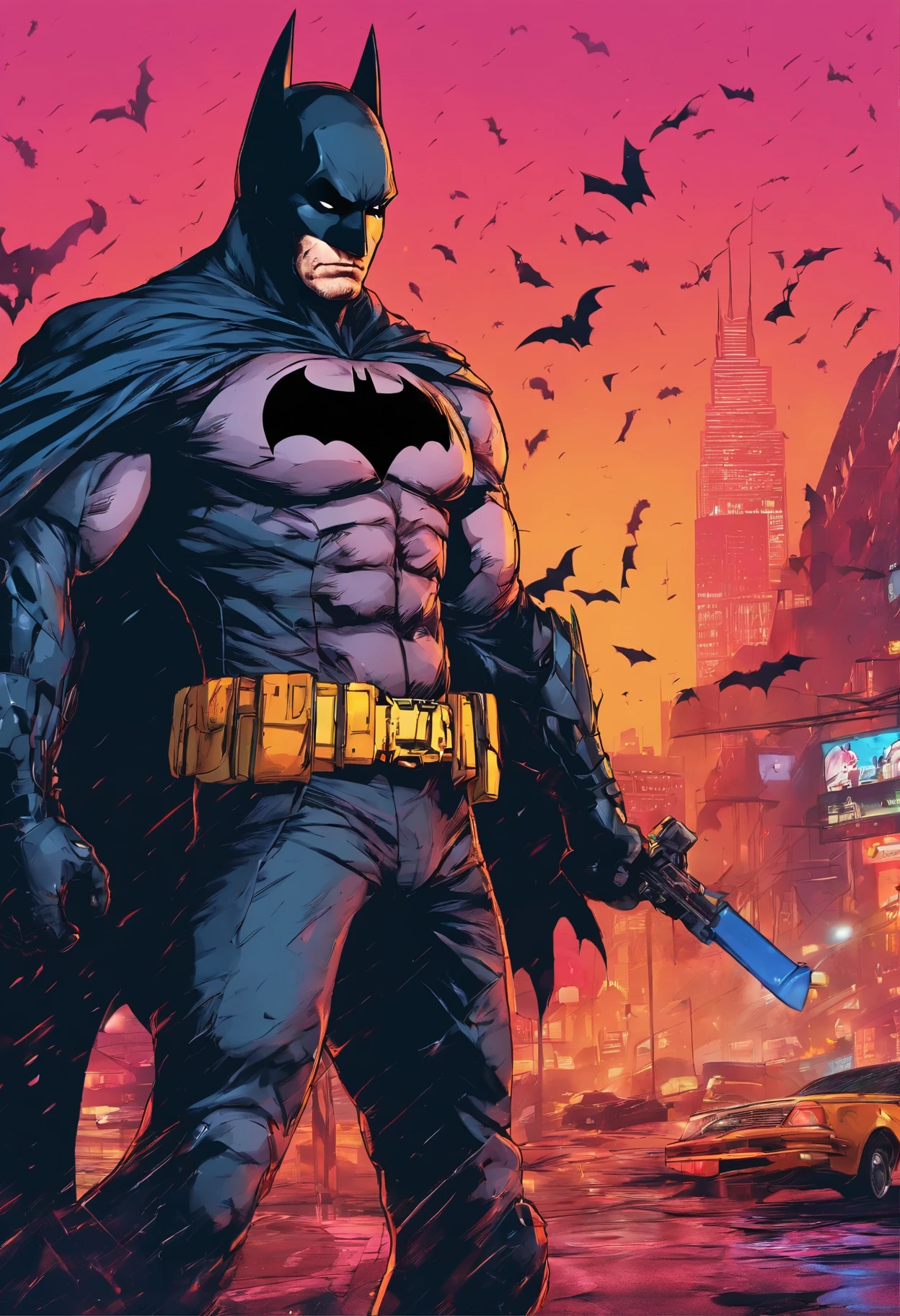 Batman Arkham Knight ajoelhado na pista enquanto chora na chuva intensa de Gotham