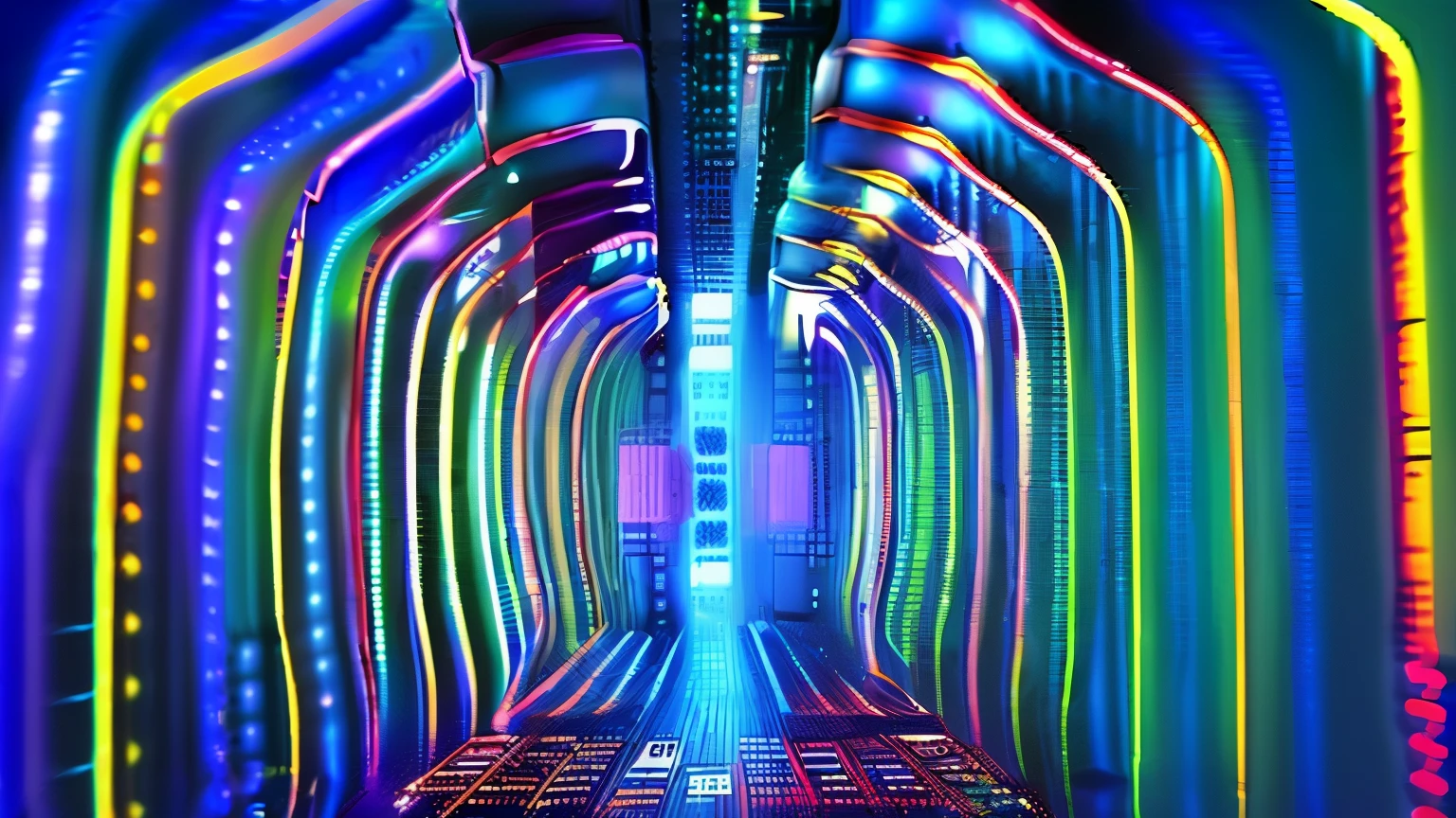 Cybernetic computer with bright colors and modern effects