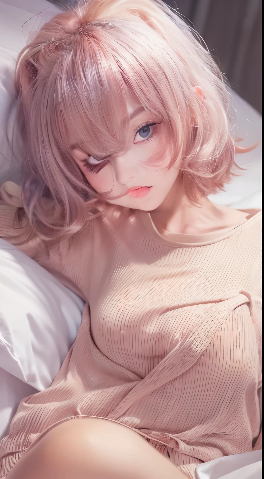 NSFW,((highest quality, 8k, masterpiece :1.3)), 1 girl, pretty woman with thin abs :1.3, (medium short hair, huge breasts :1.2), pajamas:1.1, super detailed face, fine eyes,