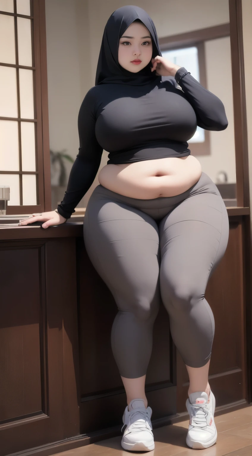 ((best quality)), ((masterpiece)), (detailed), perfect face, araffe woman thick and thight long pants posing for a picture, curvy model,, curvy hourglass figure, sexy longest hand t-shirt, thicc, beautiful full body shot, soft curvy shape, in a longest hand t-shirt, a beautiful woman open legs , bbwchan, , armpits, there is a old woman posing in a dark room with a maroon burka clothes , 43 years old, thick body, beautiful thick female, wide hips, thick legs, she has a jiggly fat round belly, thick thighs, curvy hourglass figure, thicc, curvy model, widest hips, hyperrealistic full figure, bbwchan, voluptuous body, thick, tattooed body, tattooed hands, hena on arm, hena in belly, Burka girl, muslim clothes, 43 years old woman. Burka chubby woman, chubby cheeks, wearing a sneakers, bob hairstyle, thick neck, short neck, there is a woman random pose red-brown hijab, bbwchan, thicc, brown hijab outfit, brown hijab fashion model, korean girl, korean woman, wearing brown robe, full length shot, alluring plus sized model, japanese goddess, clothed in hooded, voluptuous and arousing, portrait shot, curvy model, voluptuous body, wonderful, nene tanaka body , bbwchan, The overall atmosphere is smooth , haunting illustrations, extremely high-resolution details, photographic, realism pushed to extreme, fine texture, 4k, ultra-detailed, high quality, high contrast, red sneakers , cold atmosphere ,, 8k resolution , ultra-detailed resolution , wearing long thight pants, random pose with full body , full body, diamond necklace , wearing a watch , thick arm, thick cheeks , wearing a gold Bracelet