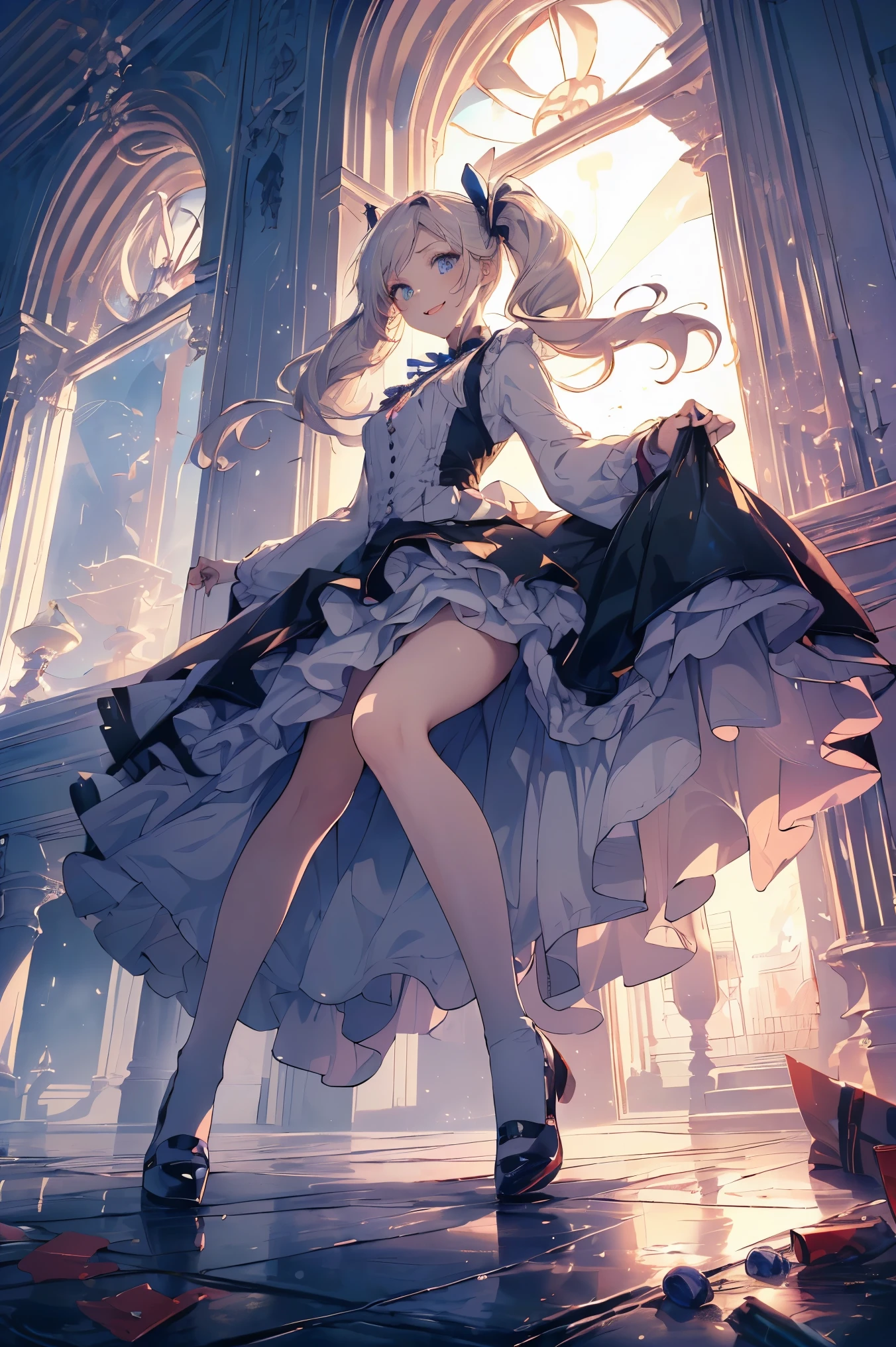 ((Лучшее качество)), ((шедевр)), (подробный), panties under the skirt from below