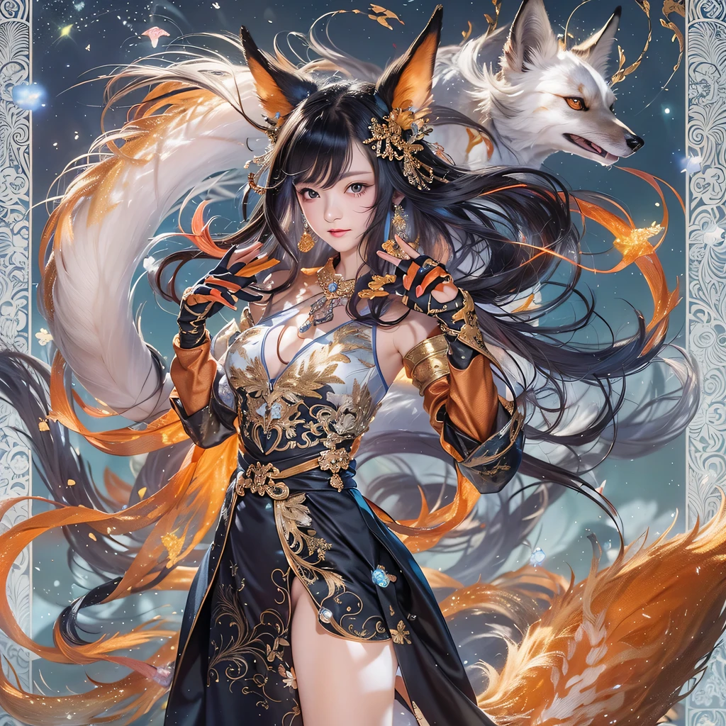 Feitian Nine Tails Light Blue Celestial Master Flame Hairy Fox Star,novel,Torch Night Black Gold Orange Snake Print Silk Trousers,Rouge Diamond Tulle Sheer Lizard Print,Fat girl flying in space in the snow 1:900 miniatures,Front view,pure transparency,put on boxing gloves,Wear gold-framed reflective sunglasses,Panoramic super wide angle,very happy,Authentic and delicate texture,Strong visual impact,Super detailed,dream girl,delicate face型,beautiful eyes,Hair floating in the air, Cherry style,Zhou Xiaotong,crystal clear,Good sense of perspective,Light and shadow effects,16K smooth,surface reflected light,flowing black hair,Water Goddess 32K,complicated,grace,Very detailed,magnificent,digital photography,Autumn Cowboy Shooting,Surrealism,broken ruby,defeat magic,Water magic entanglement,(masterpiece,movie lighting,beautiful eyes:1.2),high dynamic range,void 5 energy storm,(china 1 girl,black eyes:1.5),rouge skin,glowing skin,(sit on stone:1.5),delicate face,black hair,Put on gorgeous golden armor,take off shoulders,,short skirt,beautiful golden armor,it'It's raining,beautiful big breasts,looking at the audience,Turn your back to the camera,masterpiece,side,side portrait close-up