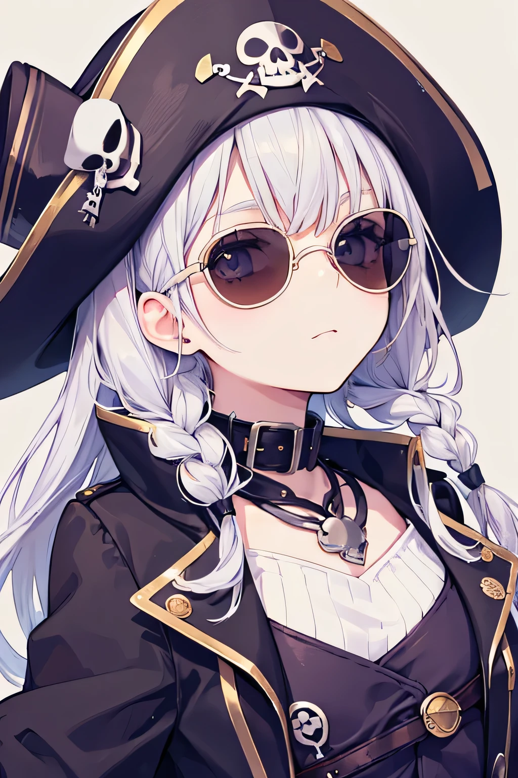 stylish design, cute lovely pirate skull, focus on the face, Stylish sunglasses, Fashionable hats, beautiful flower, highest quality
